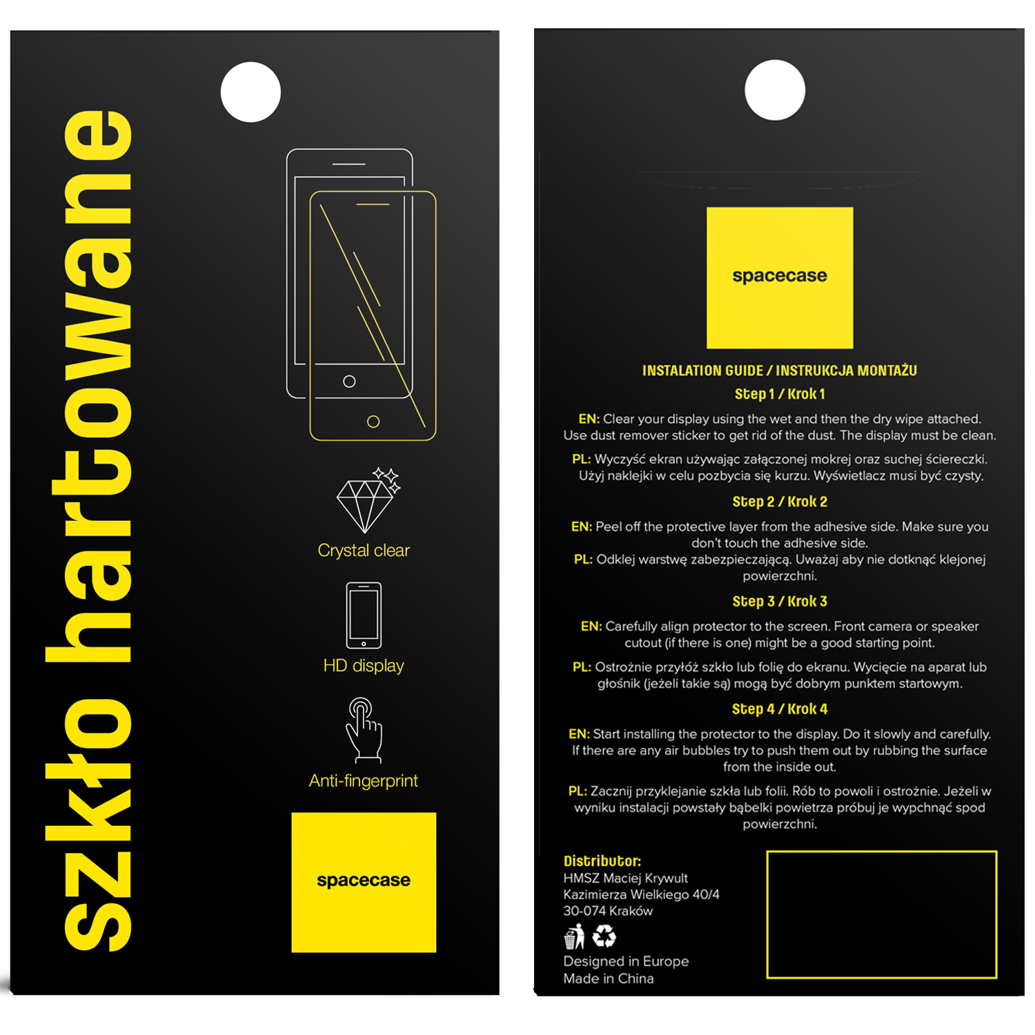 Instrukcja instalacji ochraniacza ekranu. Tekst po polsku i angielsku, pokazujący kroki.