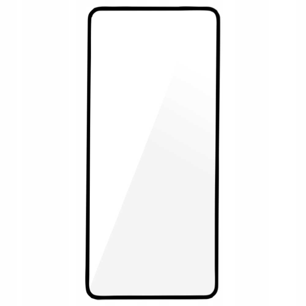 Ochraniacz ekranu telefonu z czarnymi krawędziami i przezroczystym środkiem, na białym tle.