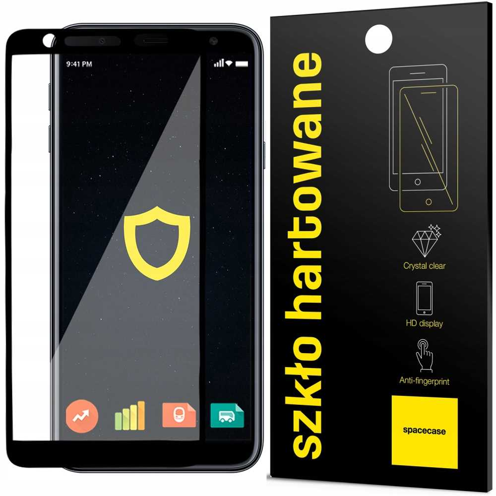 Smartfon z ochraniaczem ekranu i opakowaniem z napisem 'szkło hartowane'.