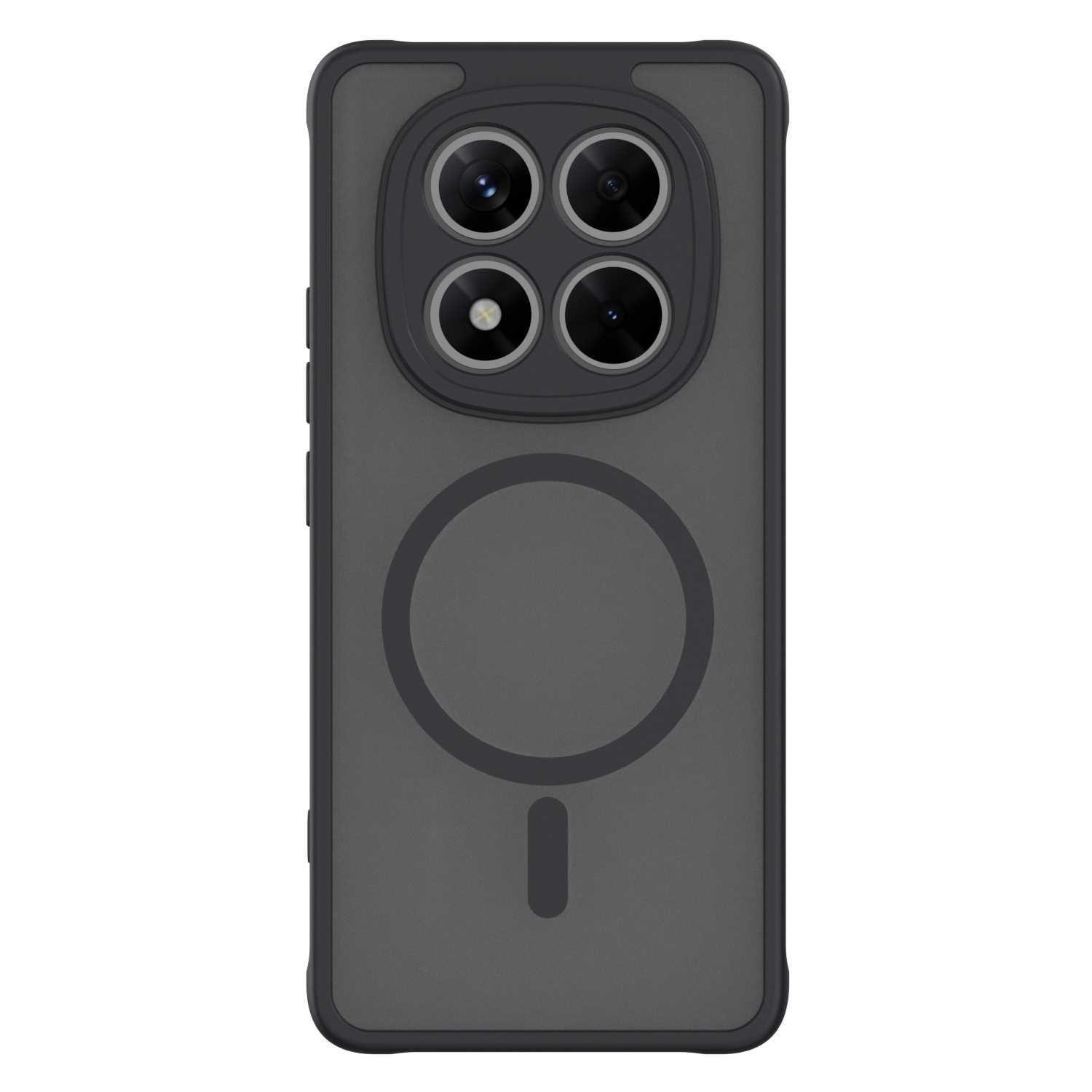 Ciemnoszara obudowa telefonu z czterema obiektywami aparatu i okrągłym pierścieniem magnetycznym.