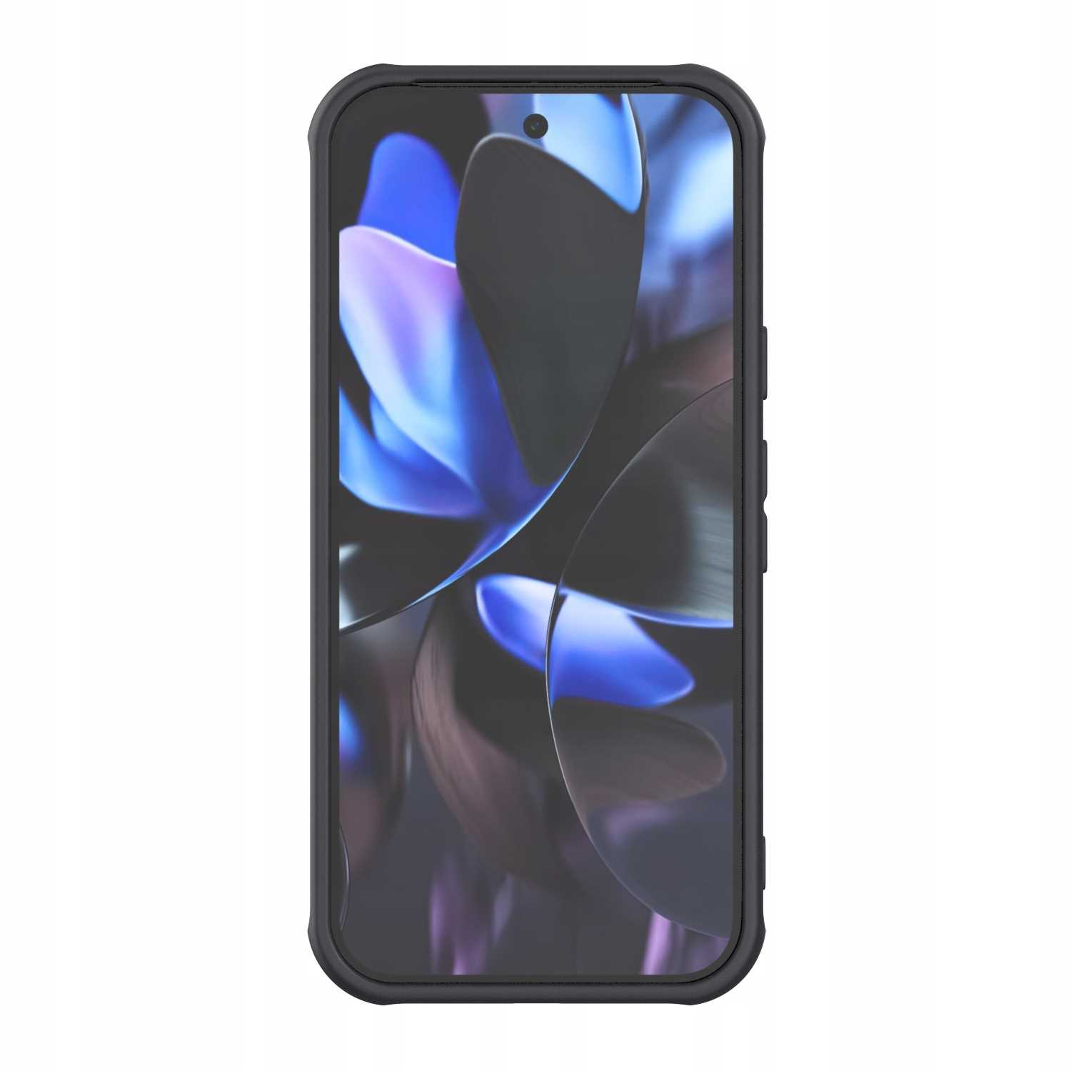 Czarne etui na telefon z ekranem telefonu pokazującym kwiatowy wzór.