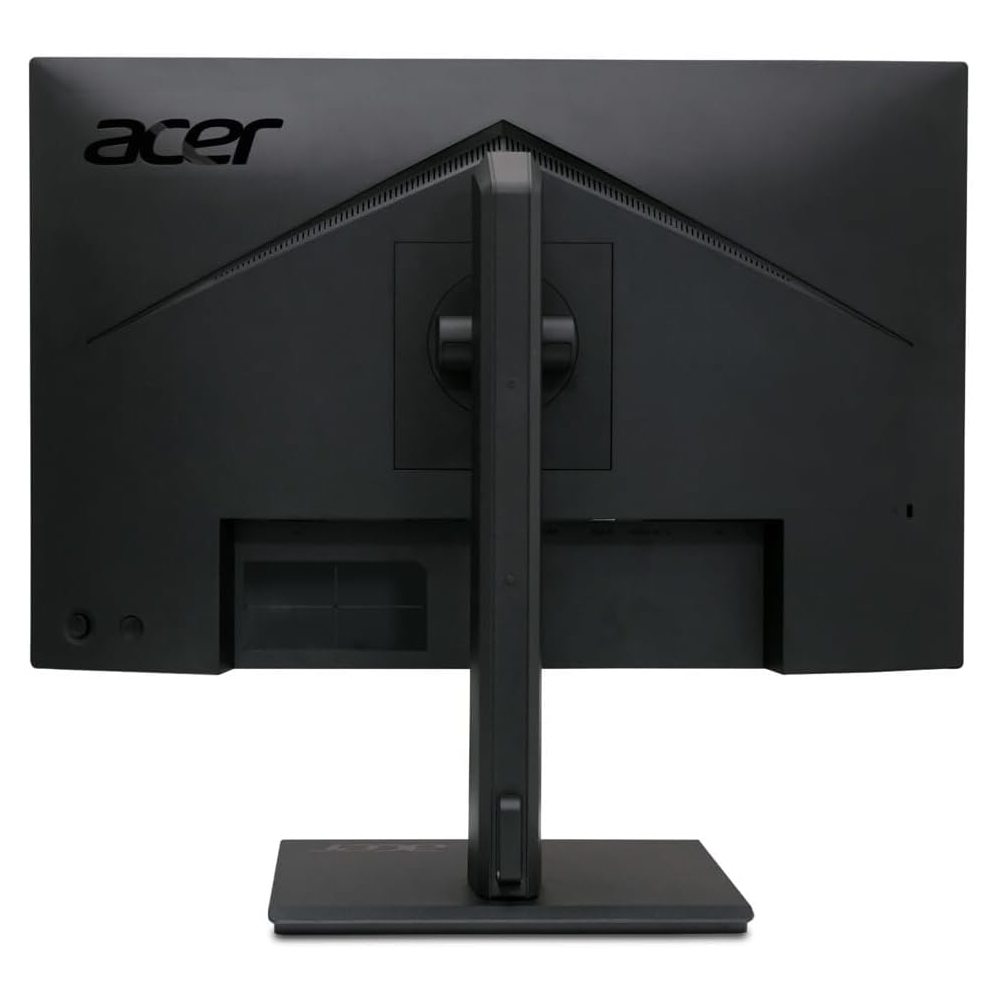 Widok z tyłu czarnego monitora Acer. Podstawa również czarna. Widoczne logo Acer.