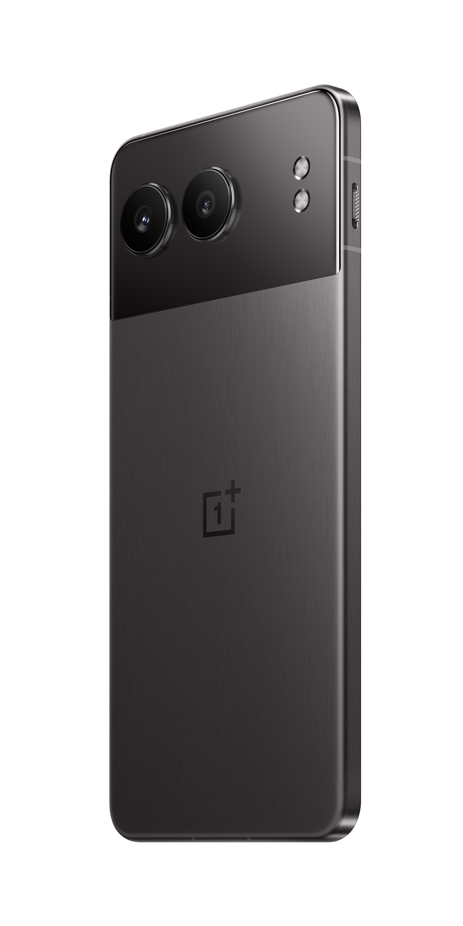 Black phone back with camera. Black and gray accents, and a white logo.