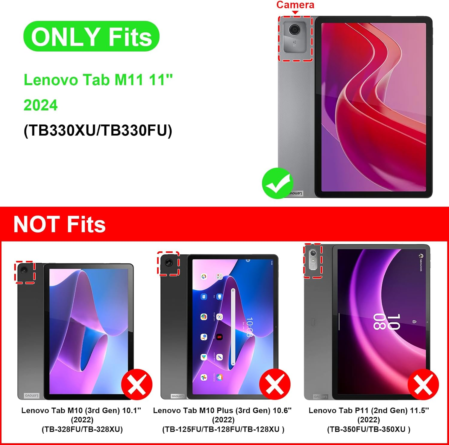 Ein Vergleich von Tablethüllen. Nur eine passt: Lenovo Tab M11 11" 2024.