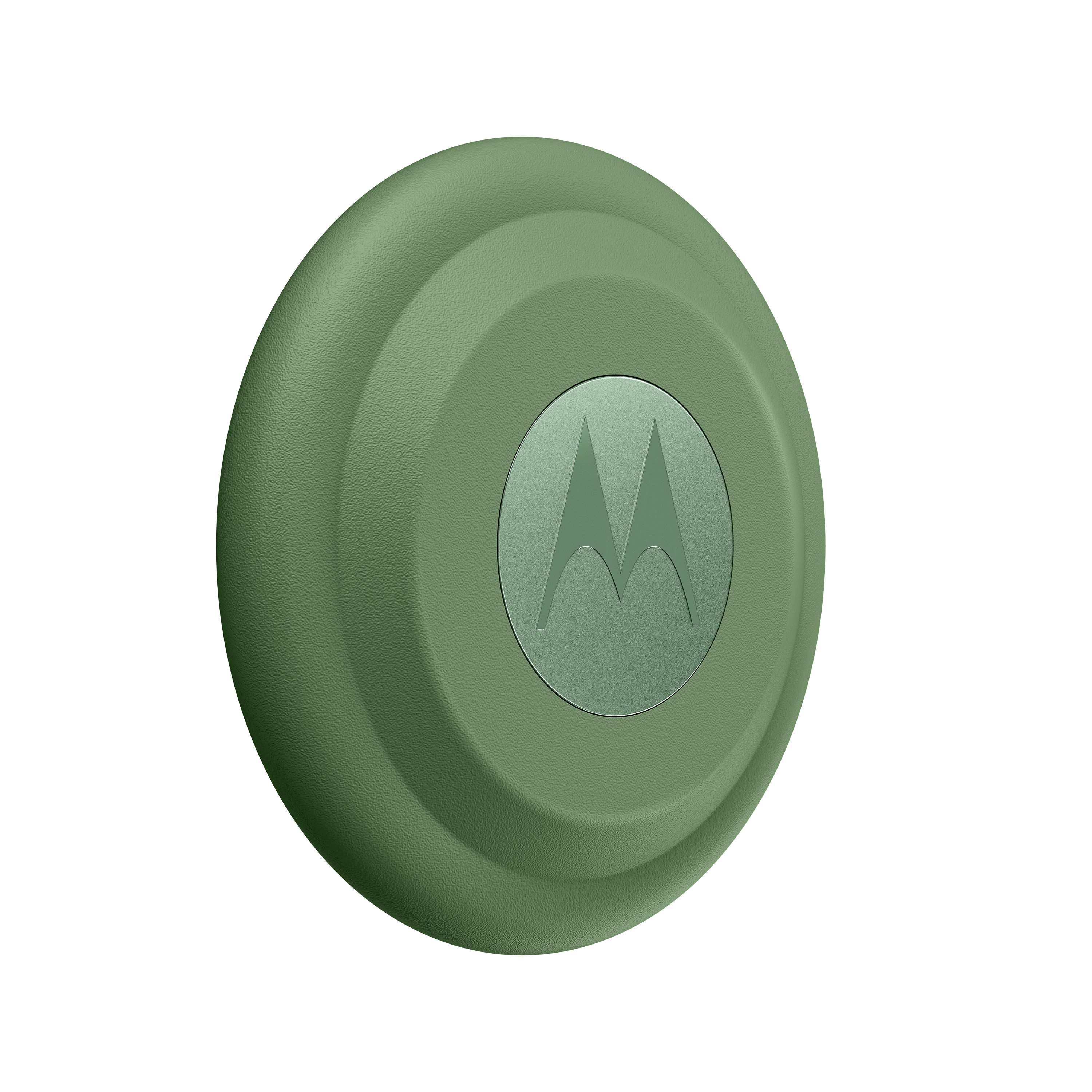 Ein grünes kreisförmiges Objekt mit Motorola-Logo, möglicherweise eine Hülle.