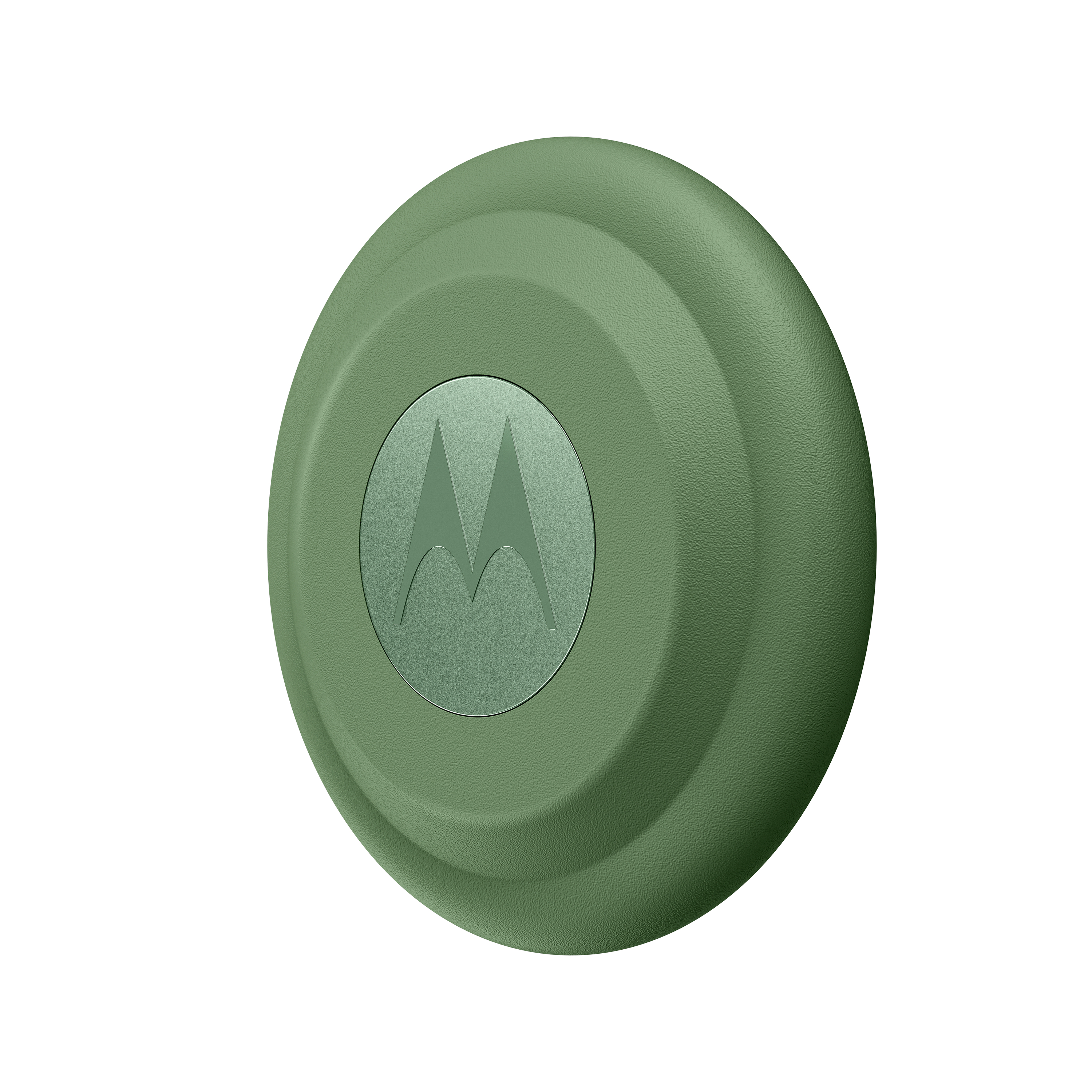Ein grünes kreisförmiges Objekt mit Motorola-Logo, möglicherweise eine Hülle.