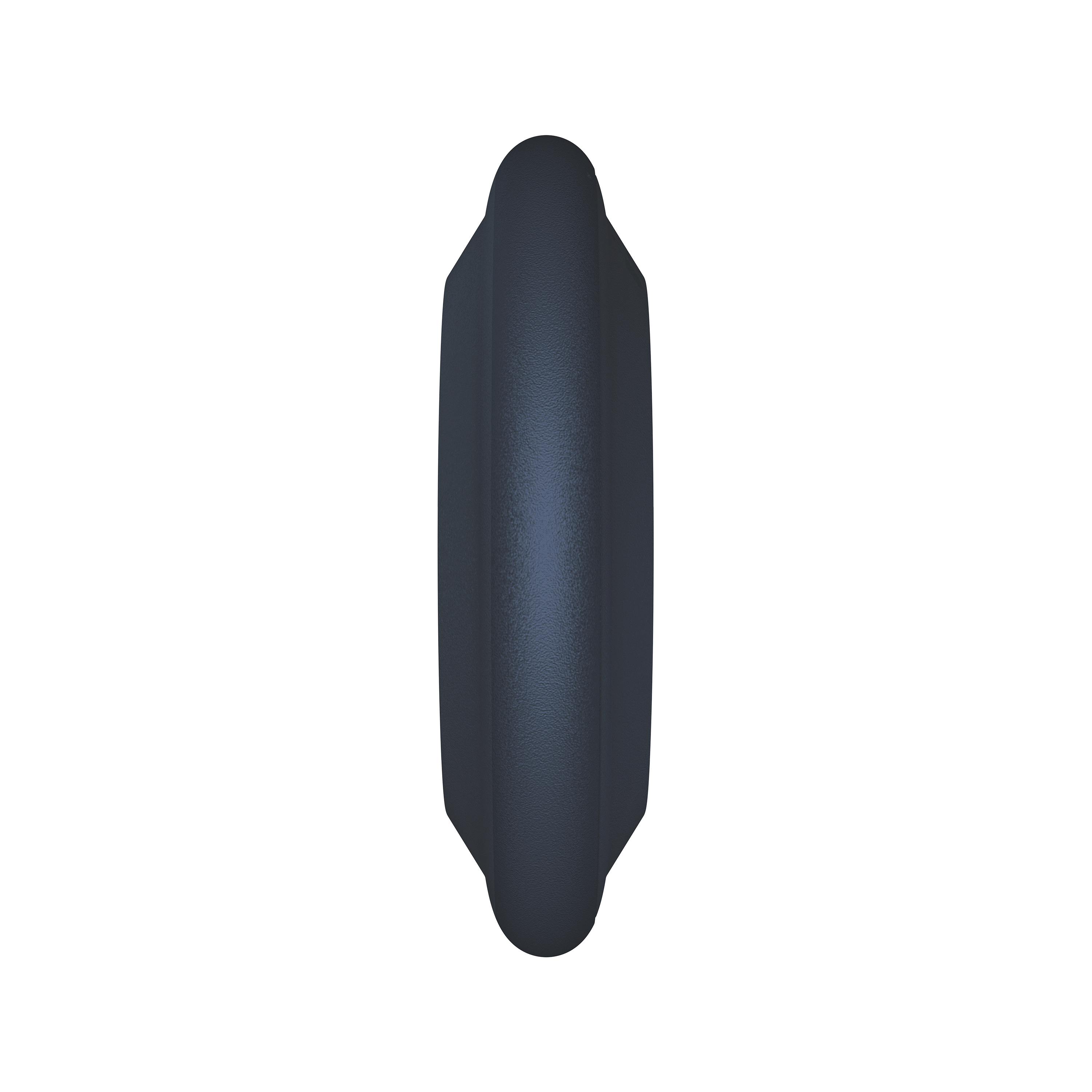 Ciemnoniebieski, zaokrąglony obiekt z lekko teksturowaną powierzchnią, widok z boku.