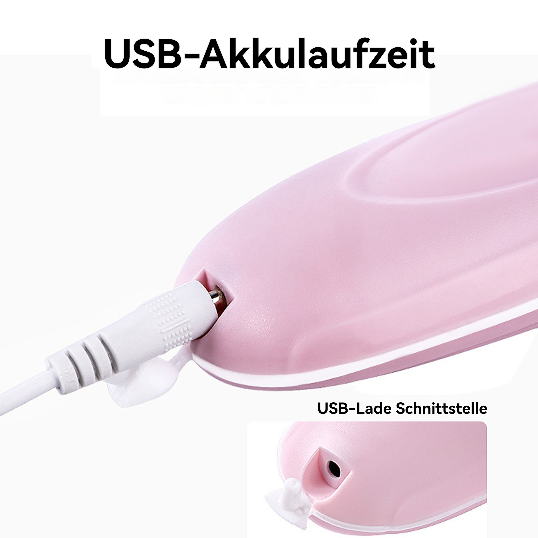 Nahaufnahme einer rosa Gesichtsbürste mit einem weißen Ladekabel.