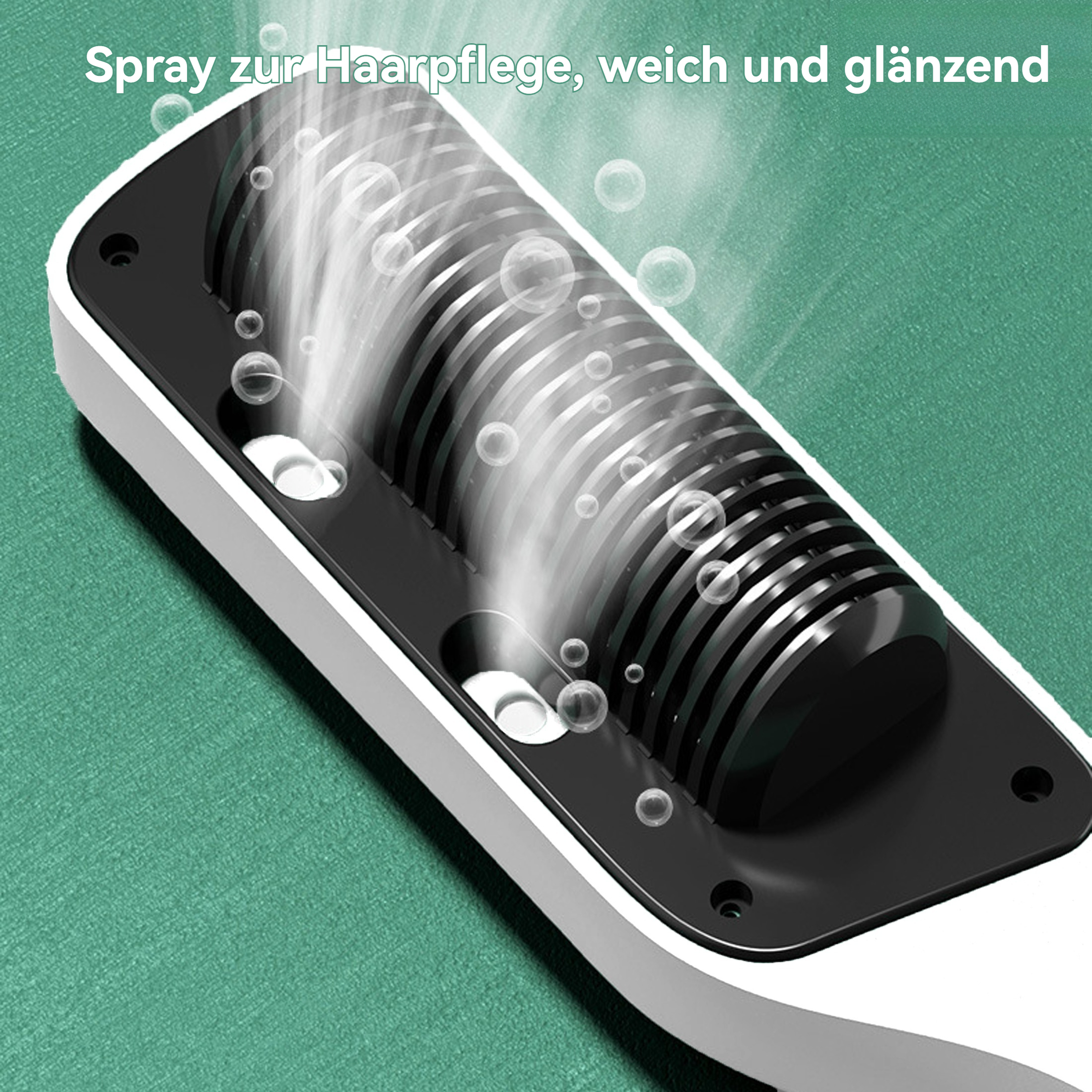 Nahaufnahme einer Haarglättungsbürste, die Dampf und Blasen sprüht.