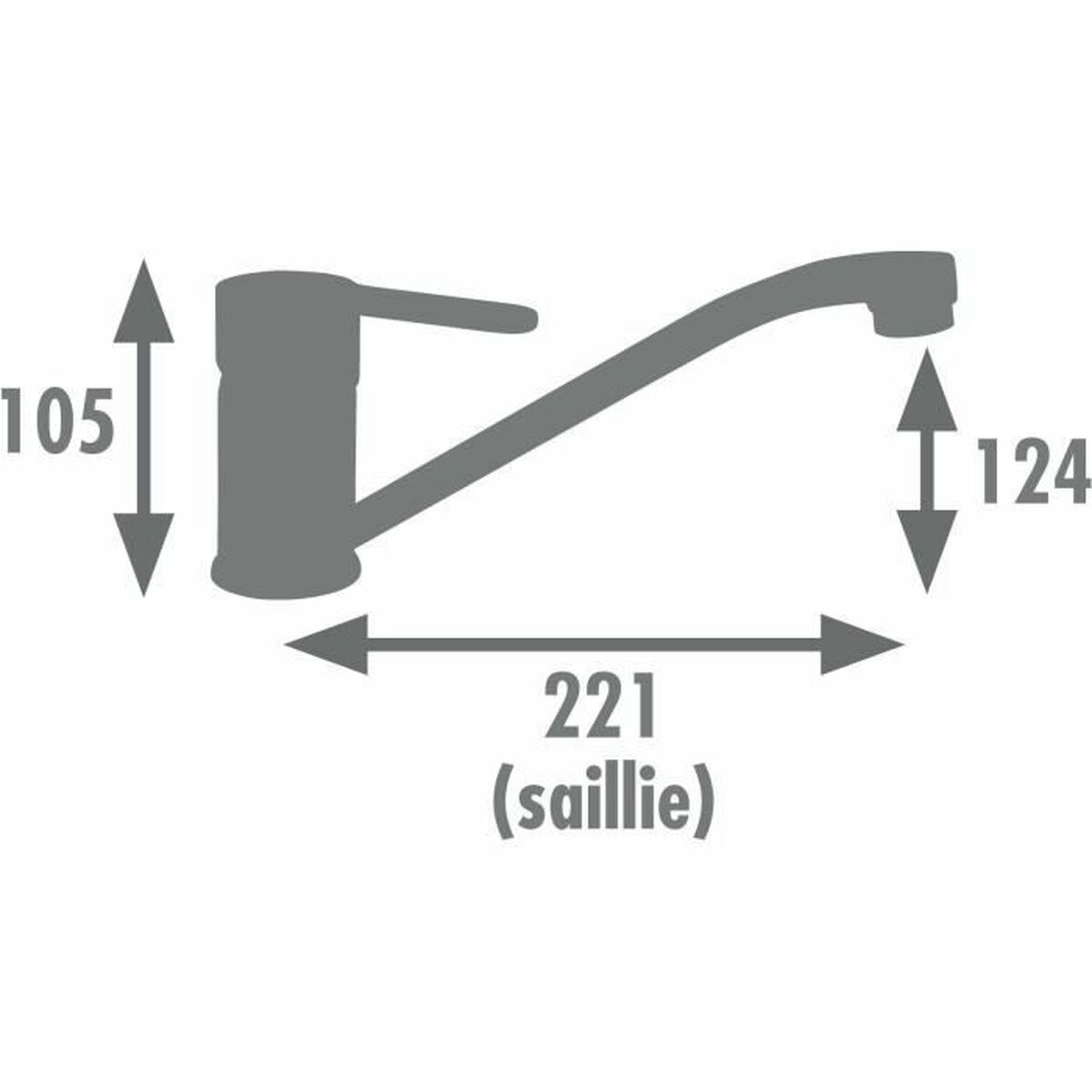 Un diagramma di un rubinetto che mostra le dimensioni. Il rubinetto è mostrato di lato.