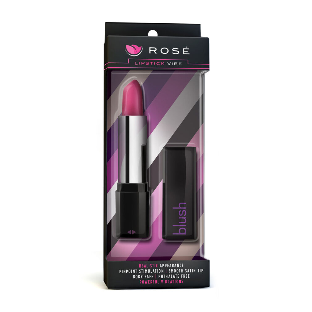 Ein Lippenstift-Vibe in einer schwarz-rosa Box. Der Lippenstift ist rosa und silberfarben.