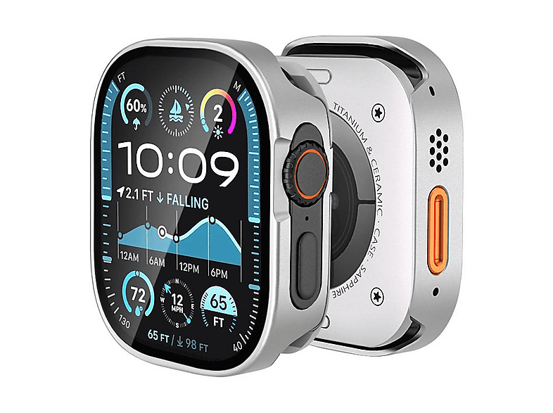 WIGENTO Aluminium Design Hülle + H9 Hart Glas Watch Schutz Hülle (für Apple Watch Ultra 2 / 1 49mm)