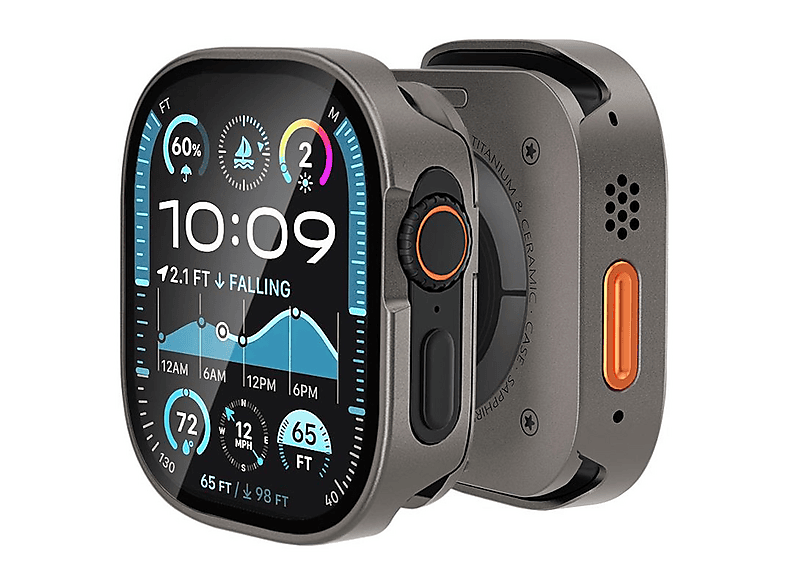 WIGENTO Aluminium Design Hülle + H9 Hart Glas Watch Schutz Hülle (für Apple Watch Ultra 2 / 1 49mm)