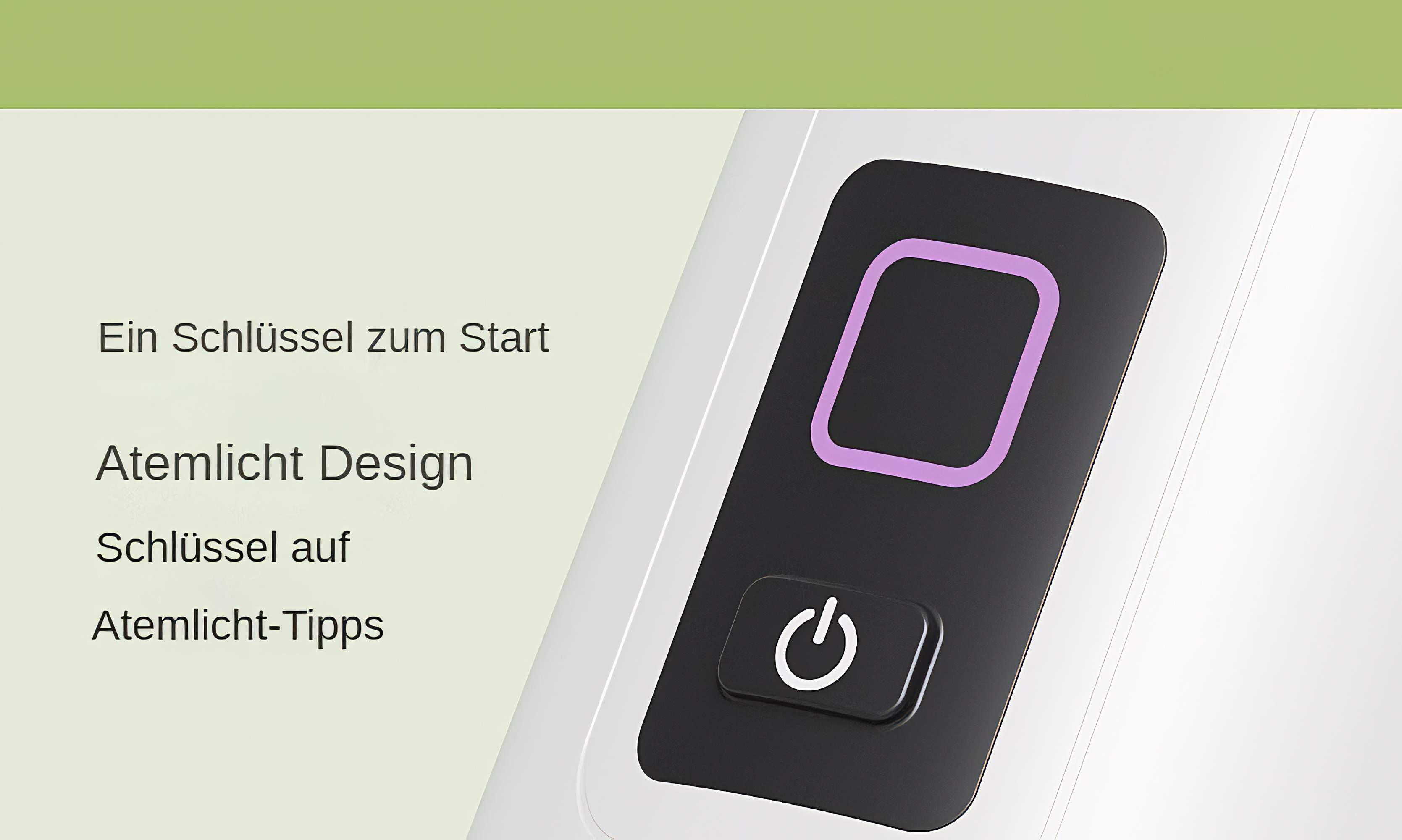 Nahaufnahme der Ein-/Aus-Taste eines weißen Mixers. Text auf Deutsch beschreibt die Funktionen.