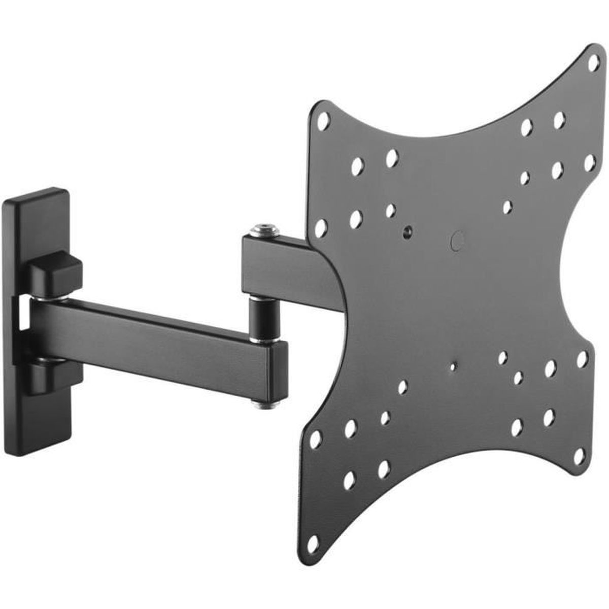Eine schwarze TV-Wandhalterung mit einem Gelenkarm.