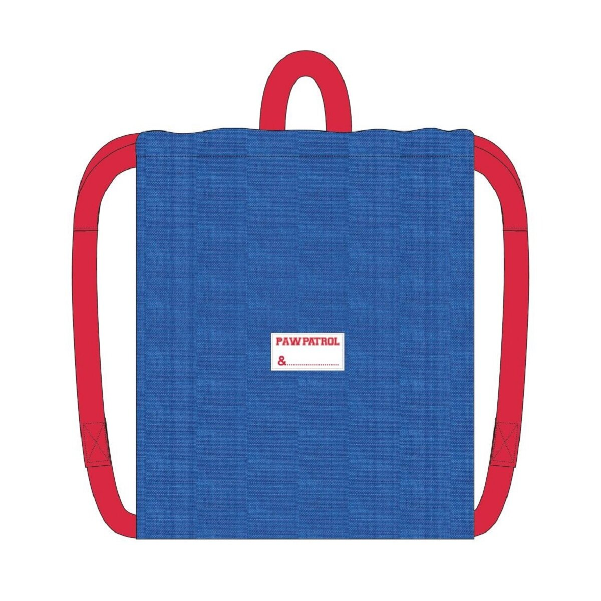 Rucksack mit Paw Patrol-Logo, blauem Hintergrund, roten Trägern.