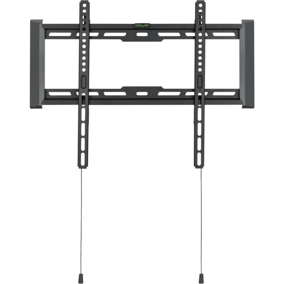 TV-Wandhalterung. Schwarzer Metallrahmen. Vertikale Stangen mit Befestigungslöchern. Verstellbares und robustes Design.