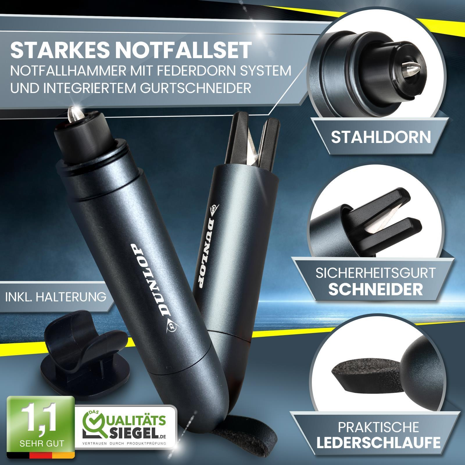 Autoglas-Werkzeug und Halter. Text: Starkes Notfallset und ein Gütesiegel.