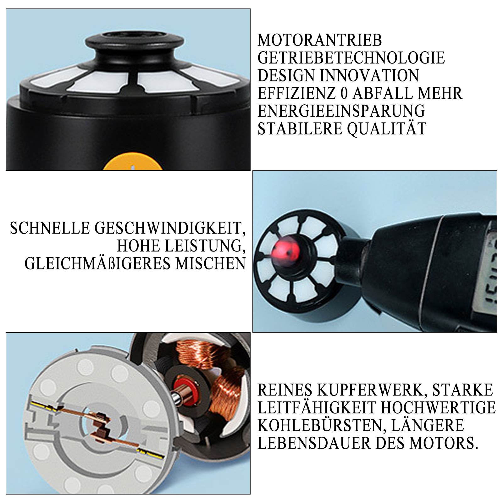 Nahaufnahme von Produktdetails mit deutschem Text, der Funktionen und Merkmale zeigt.