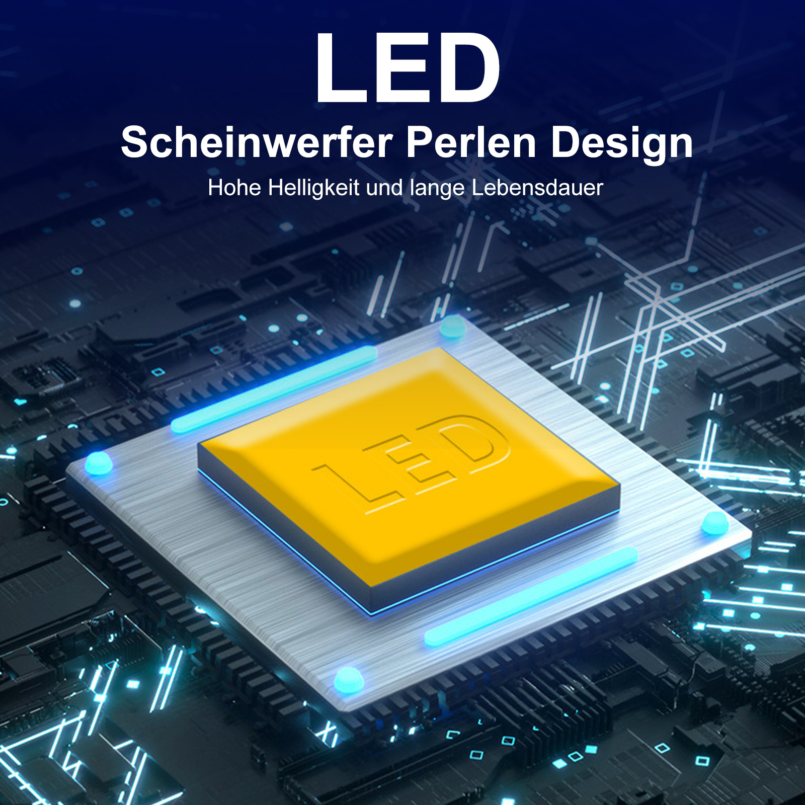 Nahaufnahme eines Computerchips mit gelbem LED-Licht.