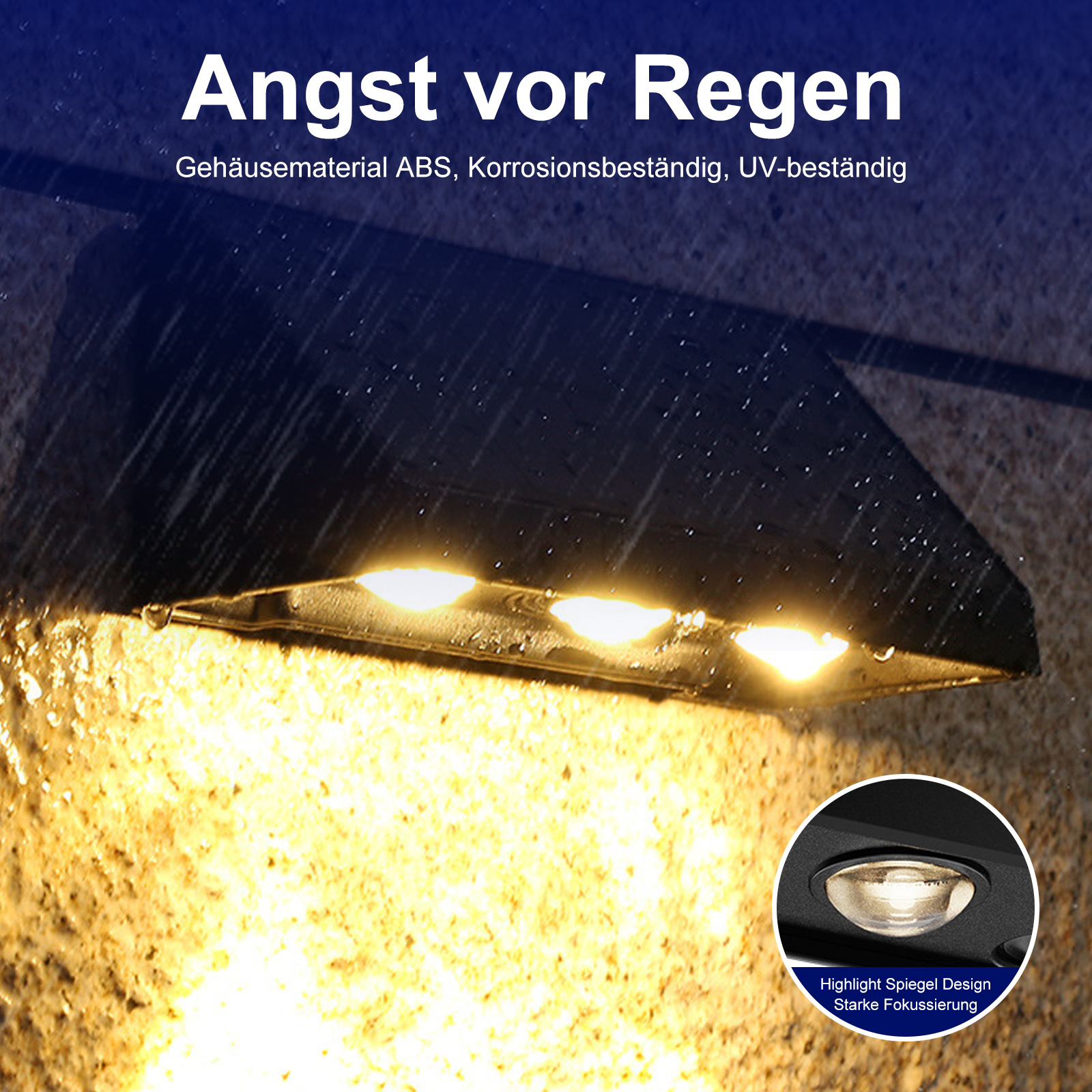 Eine schwarze Leuchte an einer Wand, mit drei Lichtern und Nahaufnahme.