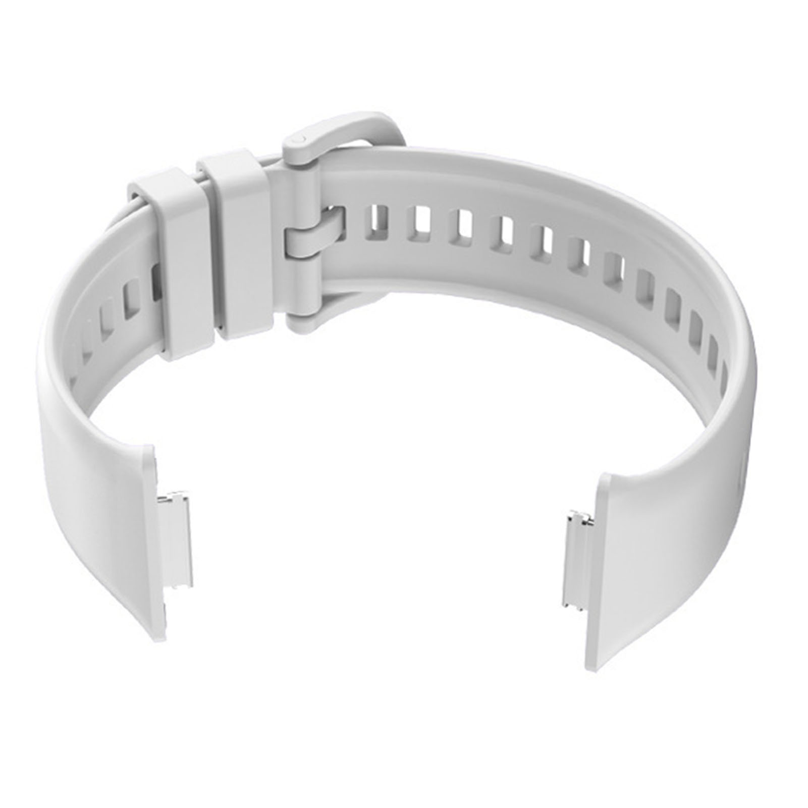 Weißes Uhrenarmband mit Schnalle und Löchern.