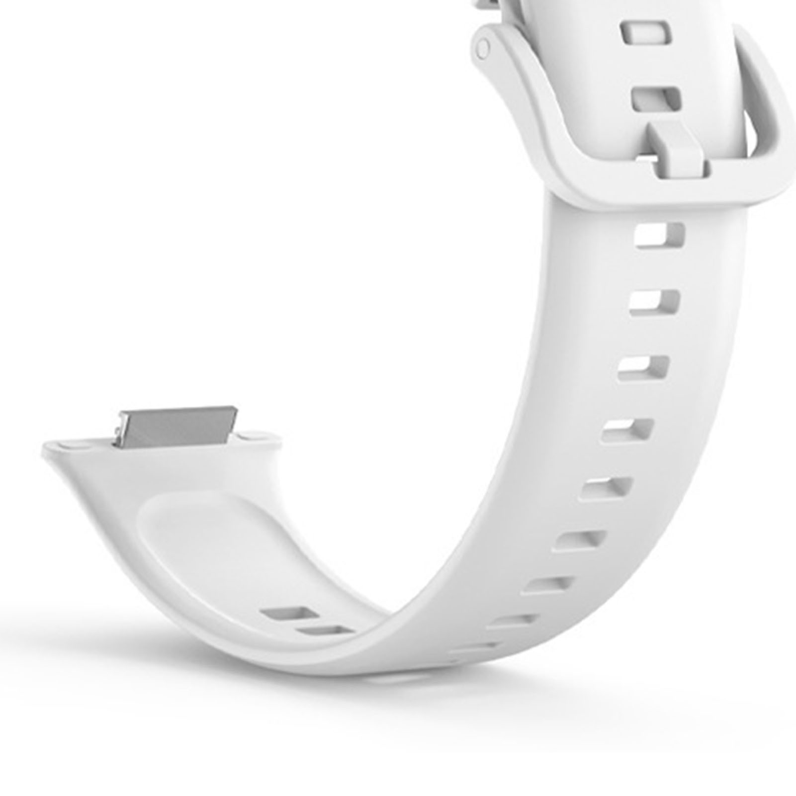 Weißes Uhrenarmband mit Schnalle und Löchern.