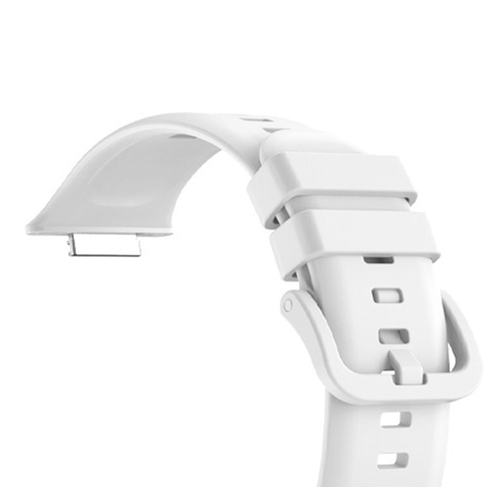 Weißes Uhrenarmband mit Schnalle und Löchern.