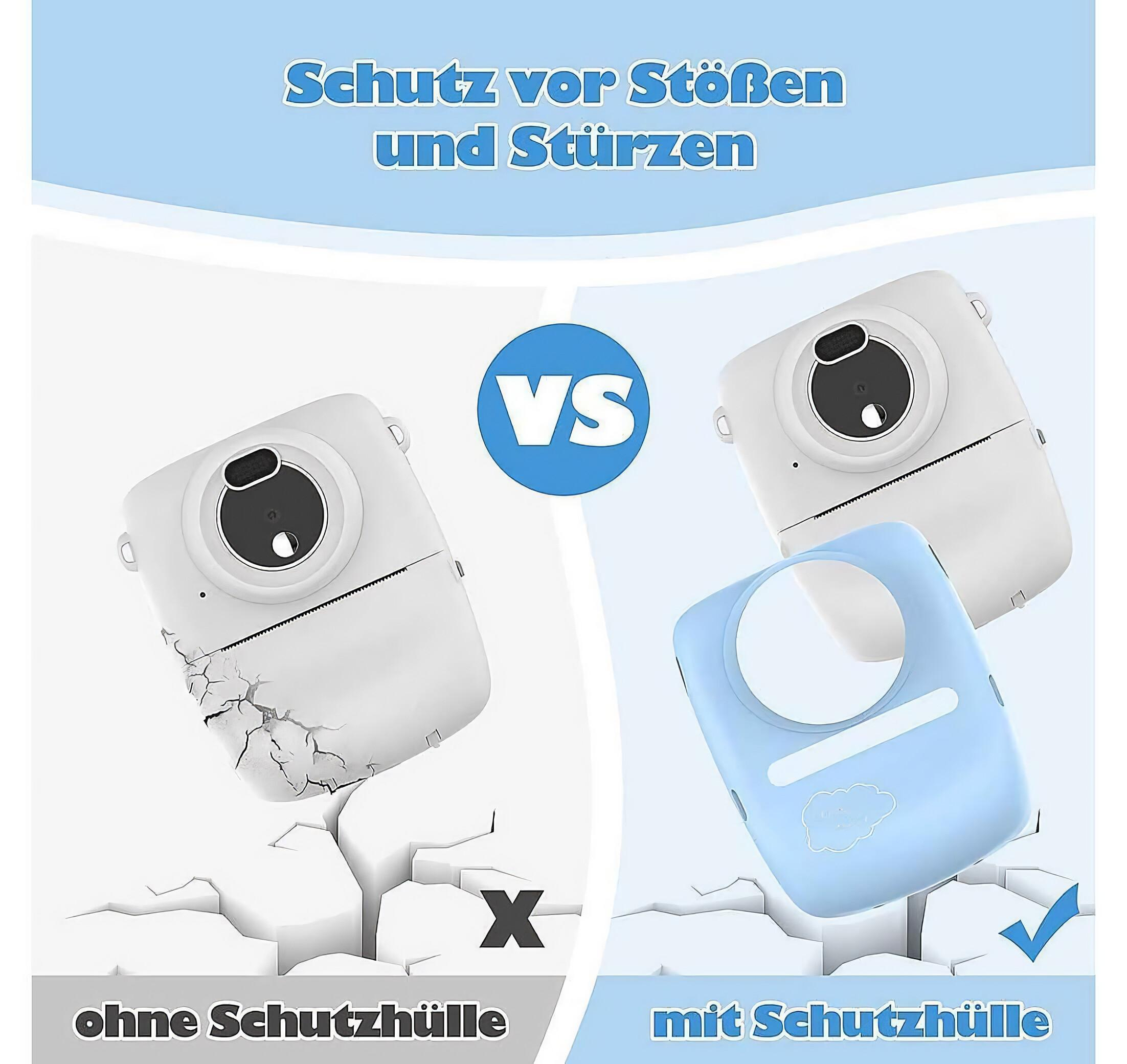 Bild zeigt zwei weiße Kameras im Vergleich. Eine kaputt, die andere in Schutzhülle.