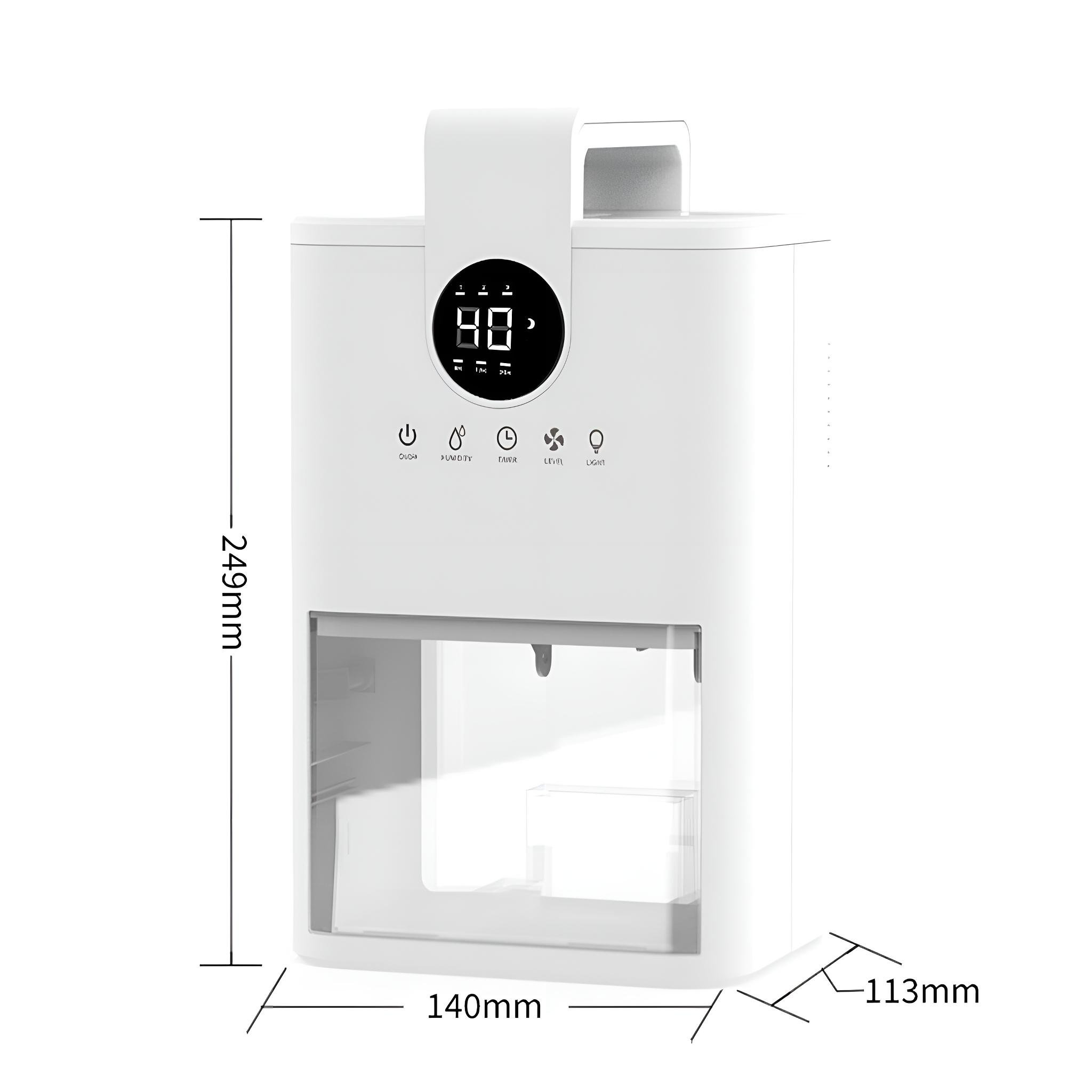 Weißer Luftkühler, Abmessungen: 249 mm Höhe, 140 mm Breite und 113 mm Tiefe, mit Digitalanzeige.