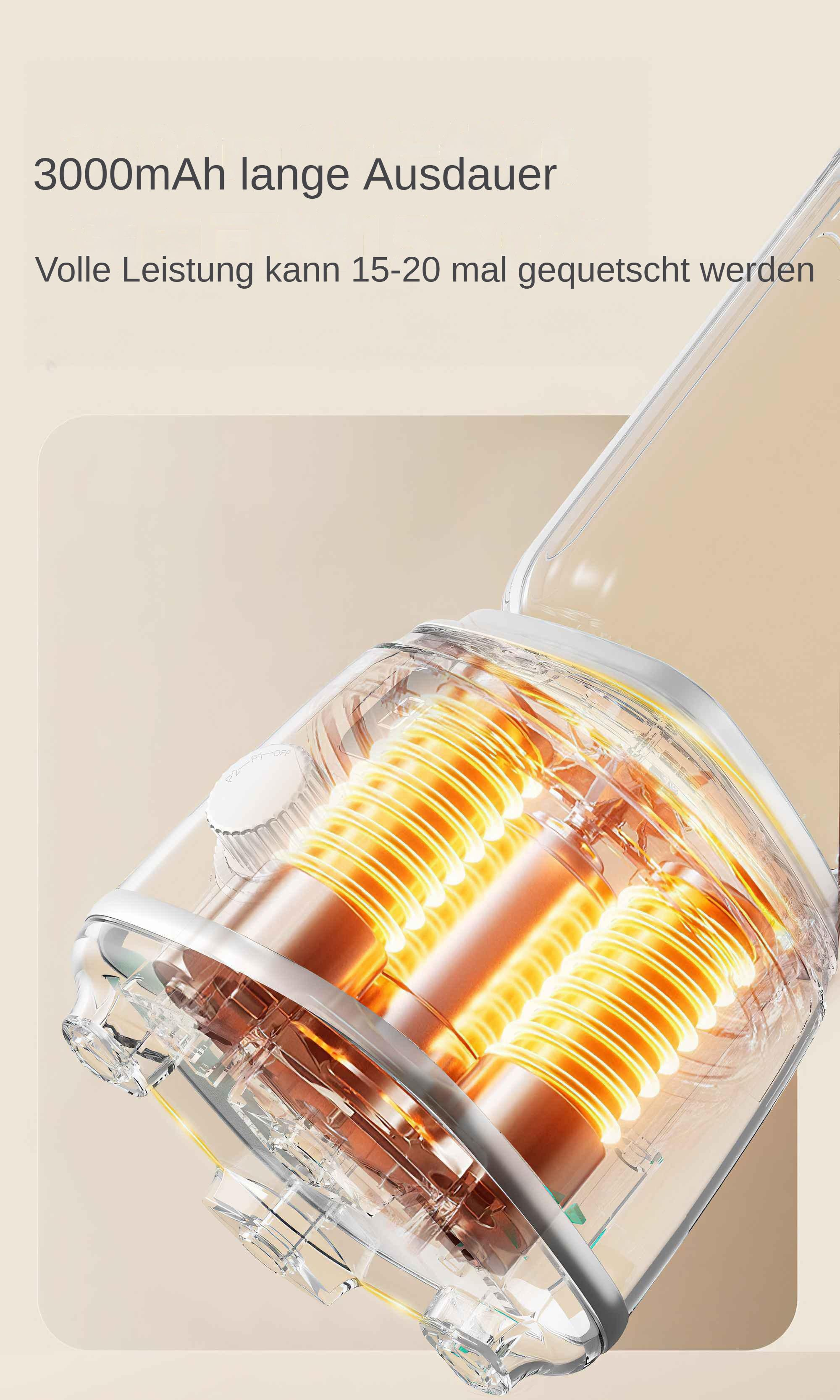 Innenansicht eines Mixers mit Heizelementen. Der Behälter ist transparent.