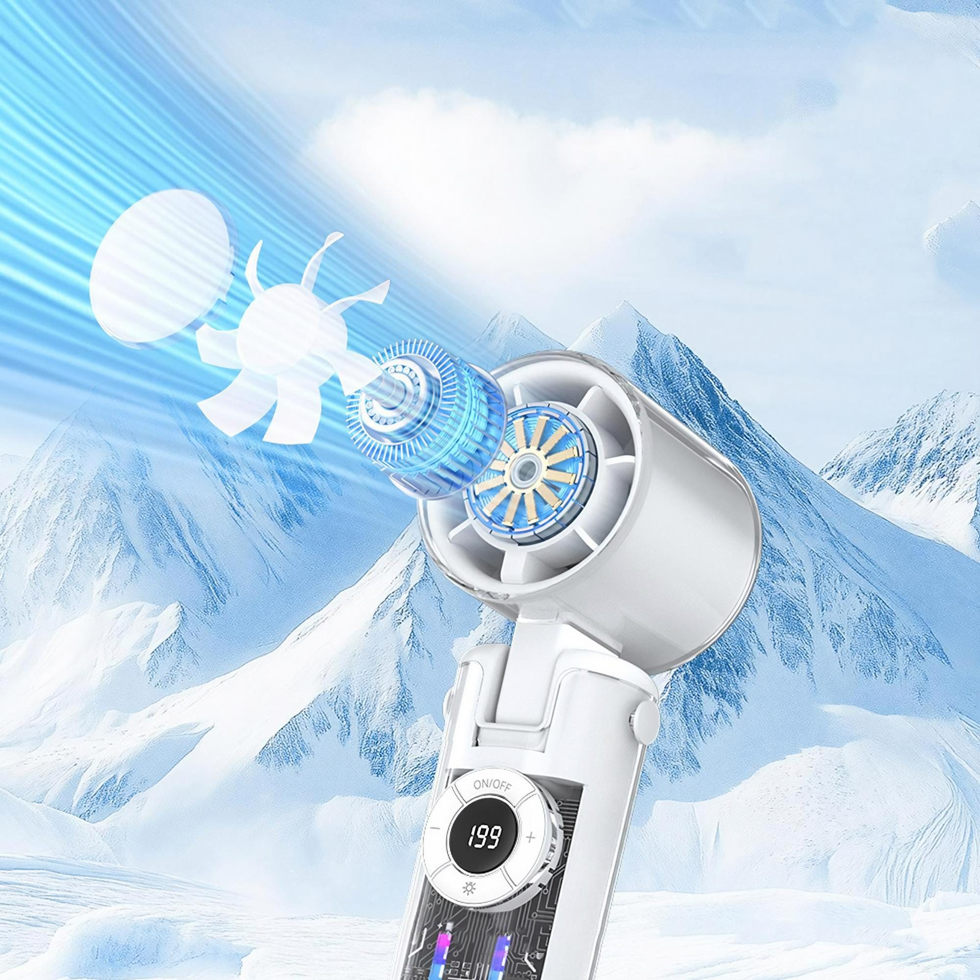 Ein Ventilator mit Digitalanzeige 199, wobei die inneren Funktionen sichtbar sind.