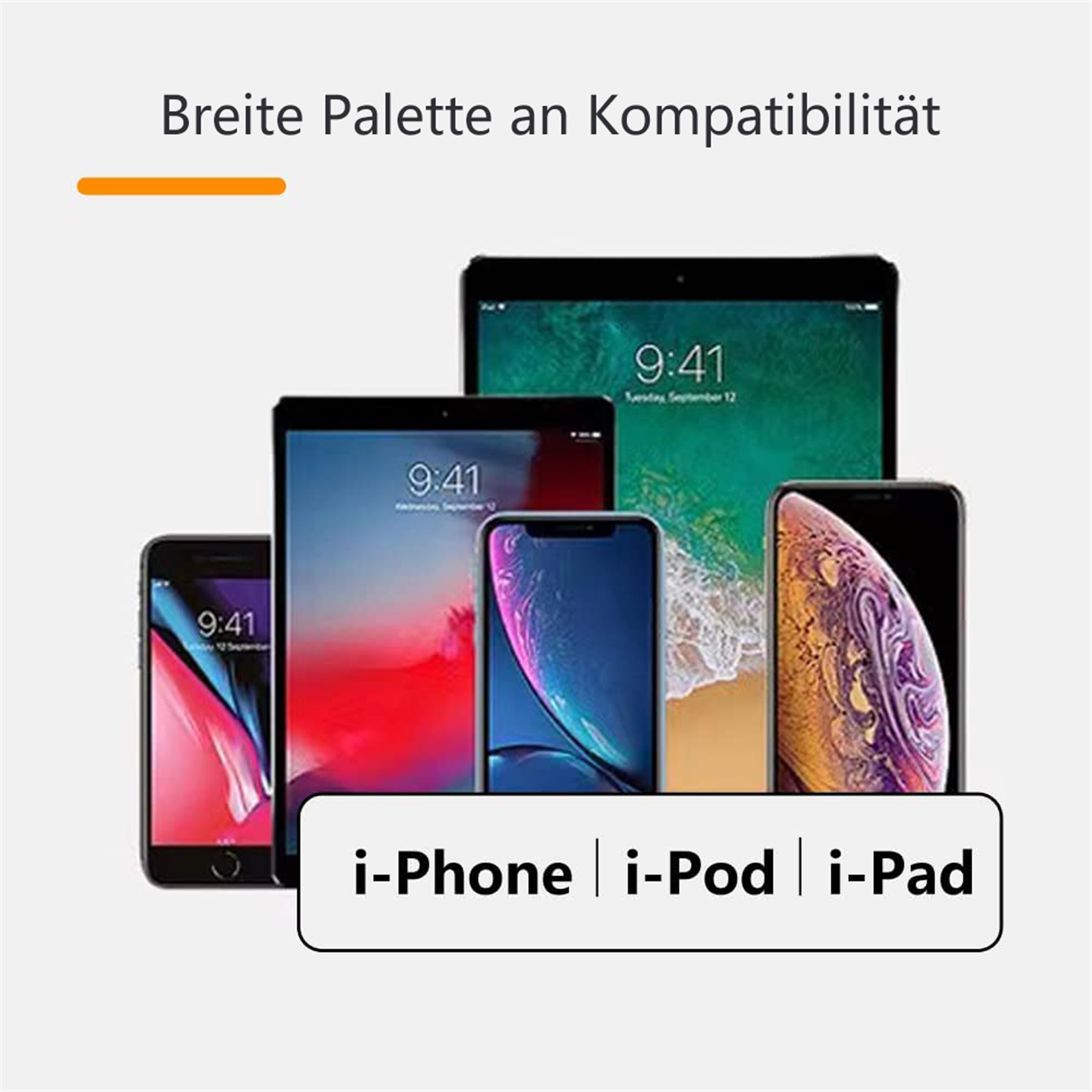 Mehrere Smartphones und Tablets werden angezeigt, um die Kompatibilität zu demonstrieren.