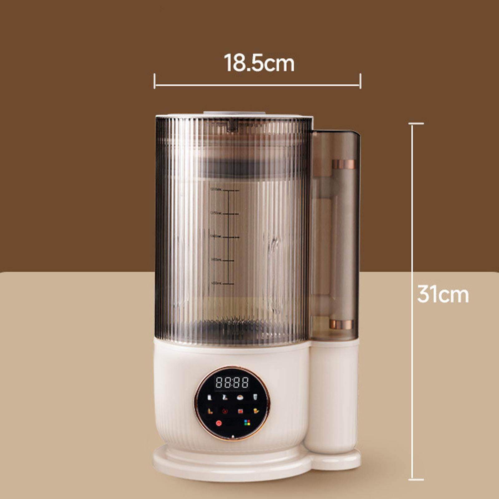 Ein weißes und braunes Gerät mit Maßen von 18,5 cm Breite und 31 cm Höhe. Es hat ein digitales Display.