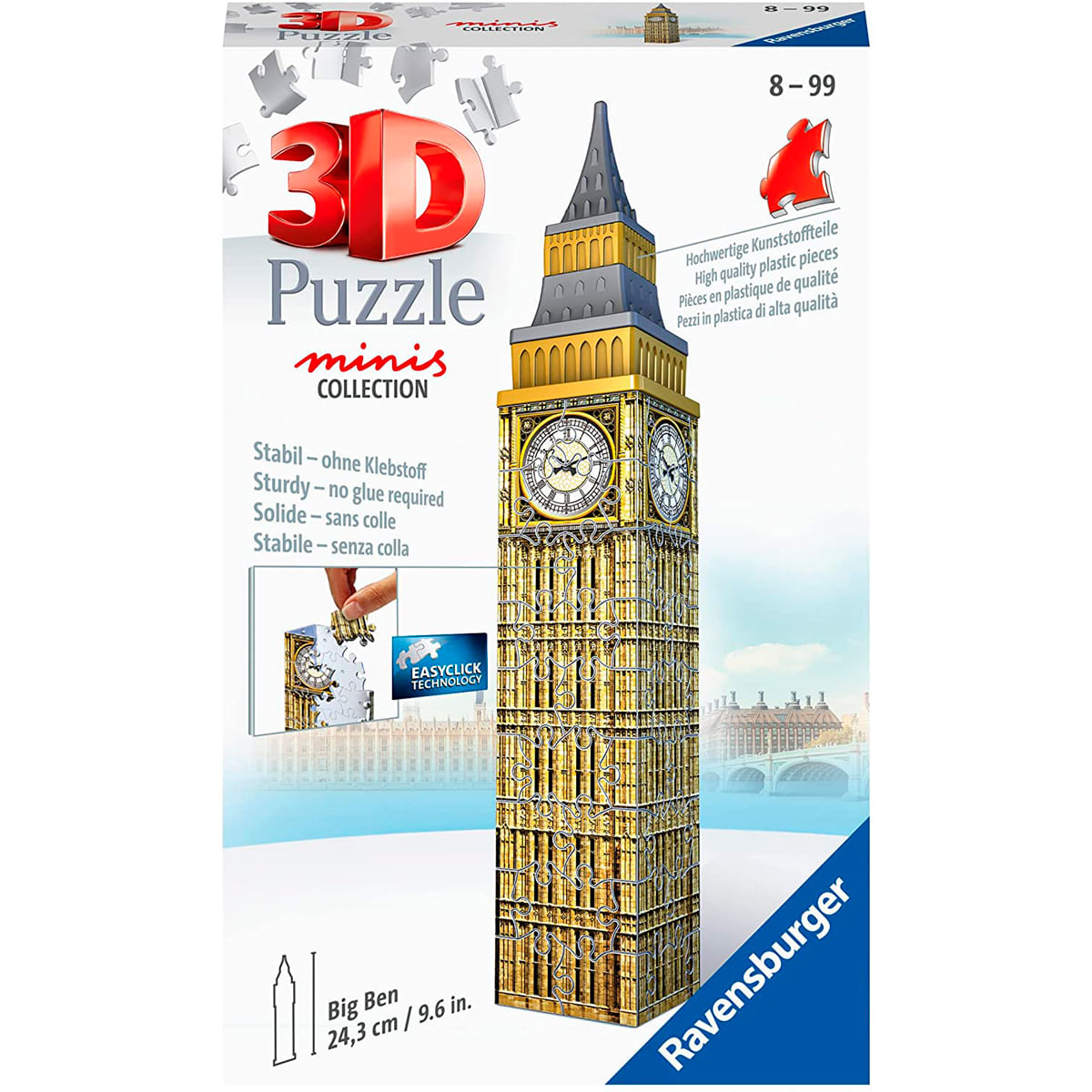Un puzzle 3D del Big Ben con uno sfondo bianco.