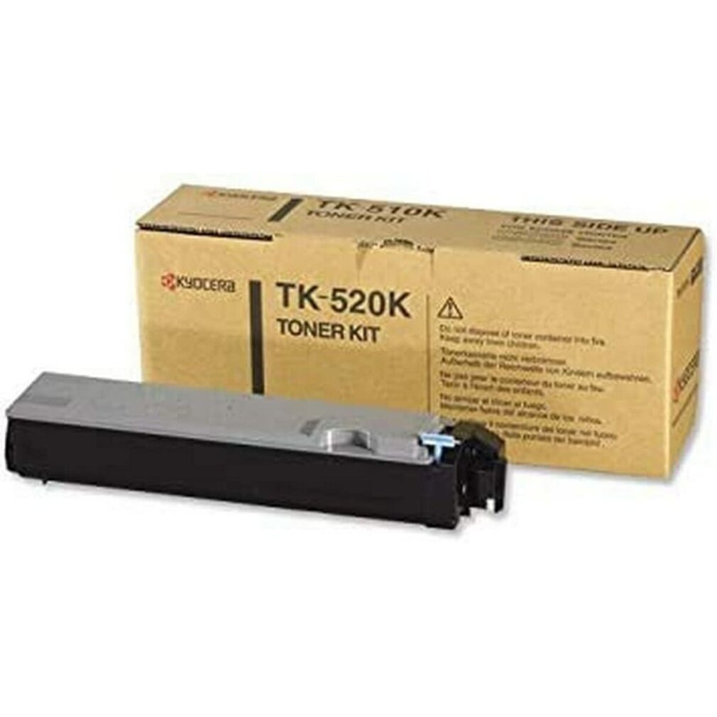 Cartuccia di toner nero e scatola. La cartuccia è nera e grigia e la scatola è marrone.