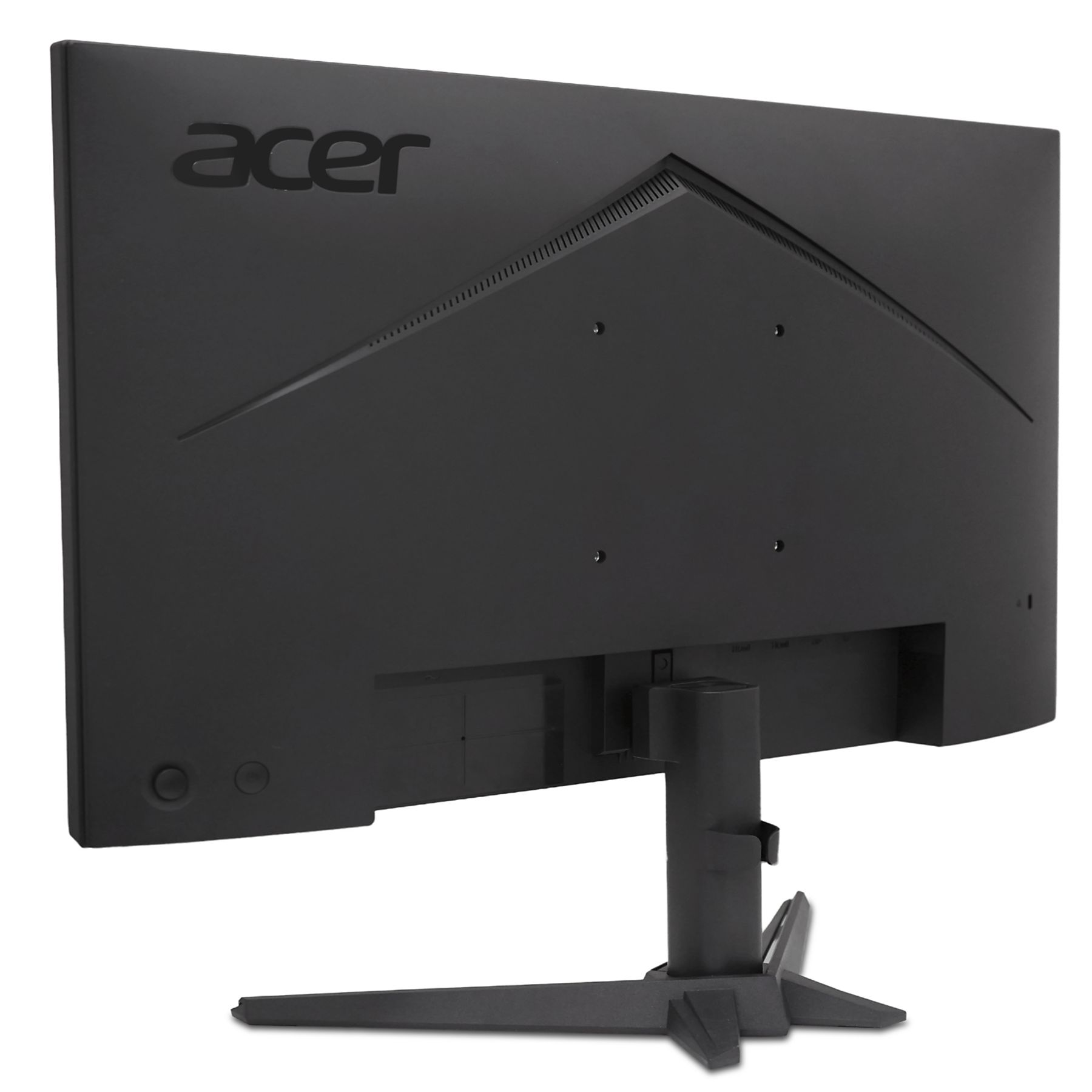 Widok z tyłu czarnego monitora Acer ze stojakiem i logo Acer.