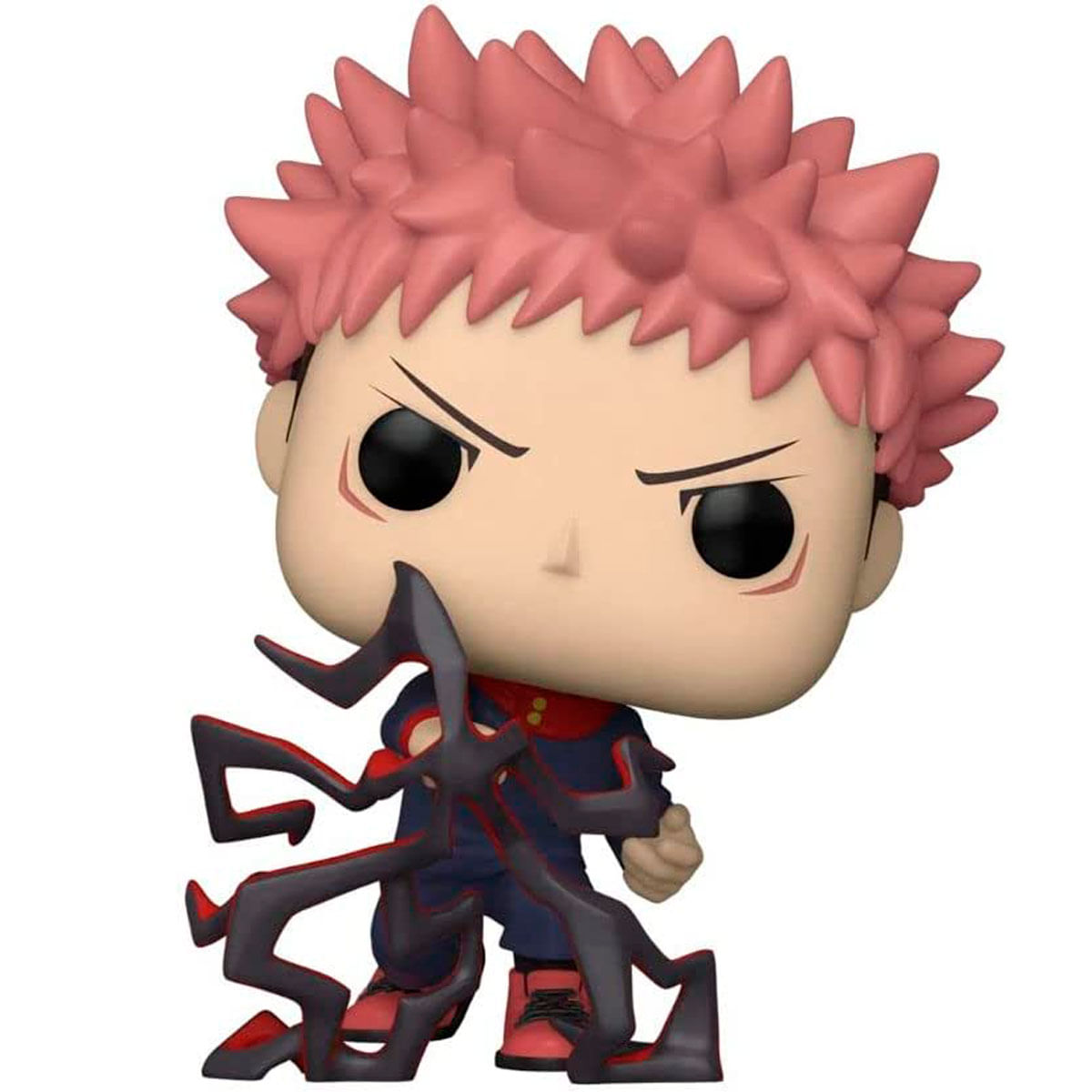 Funko Pop Figur eines Jujutsu Kaisen Charakters. Die Figur hat pinkfarbenes, stacheliges Haar und ein dunkles Outfit.