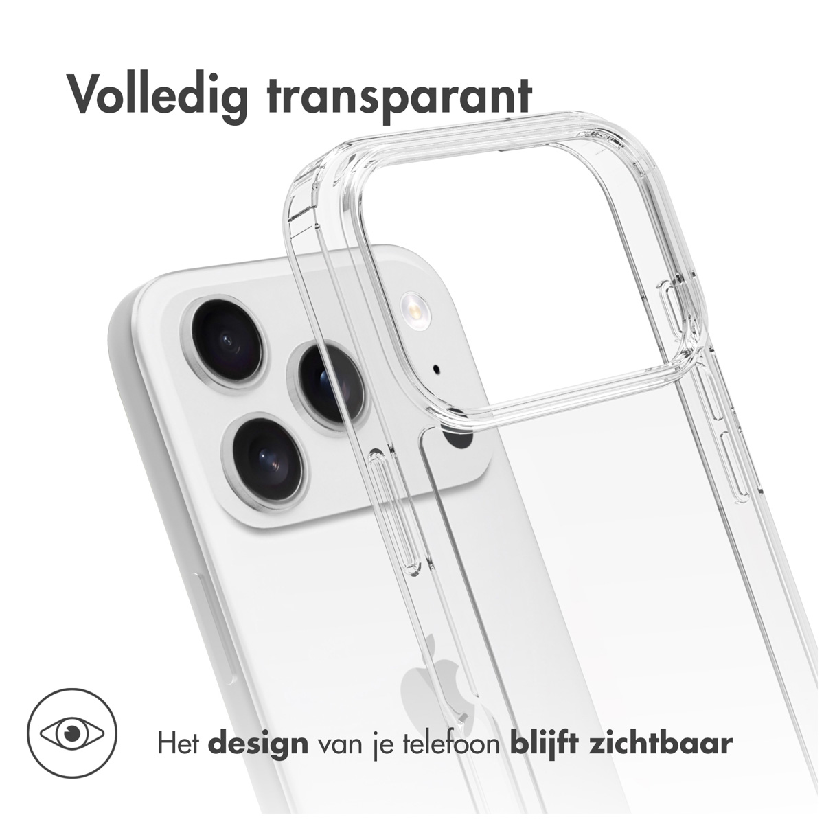Una custodia trasparente per telefono su un iPhone bianco. La custodia è trasparente e il design del telefono è visibile.