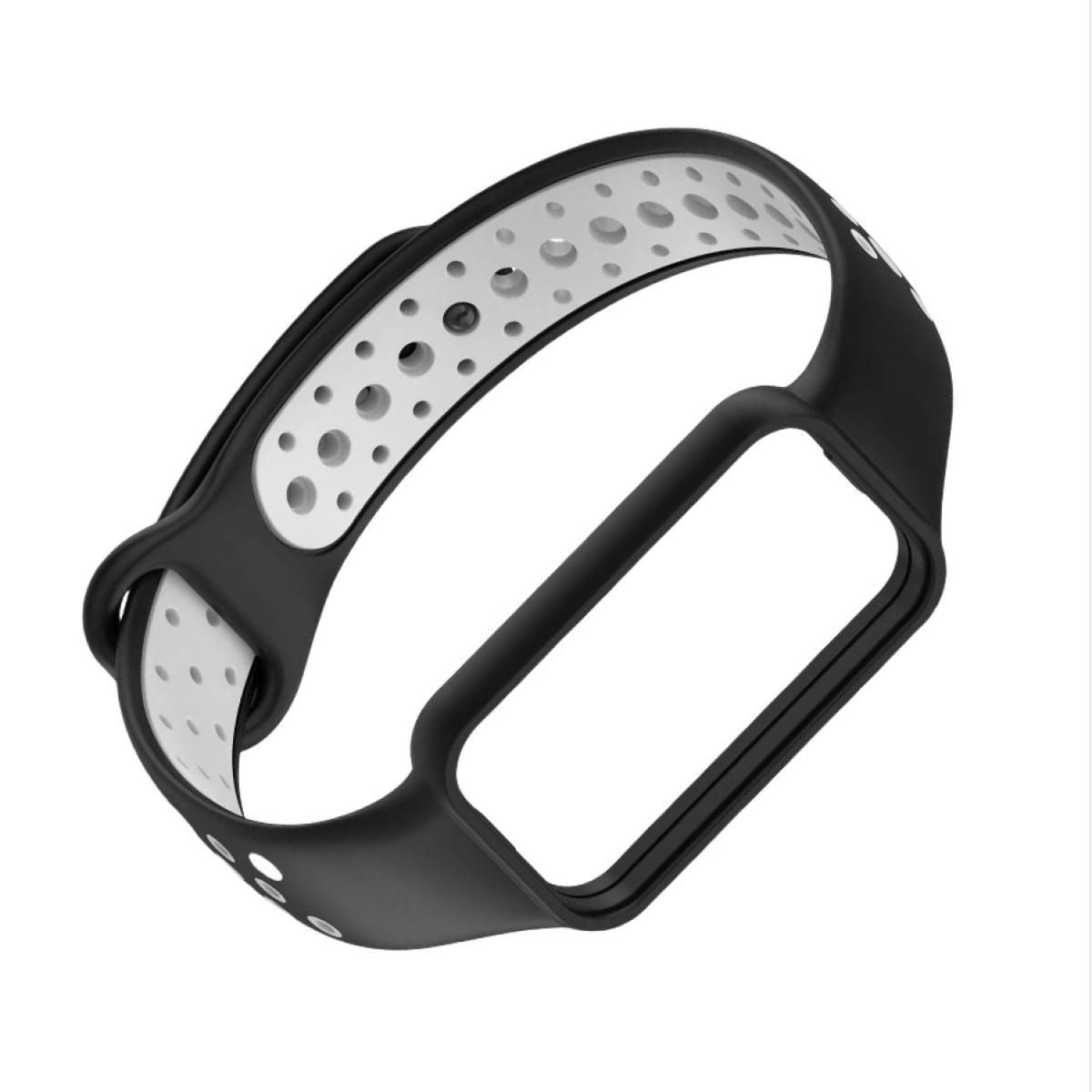 Schwarz-weißes Uhrenarmband. Weißer Hintergrund.