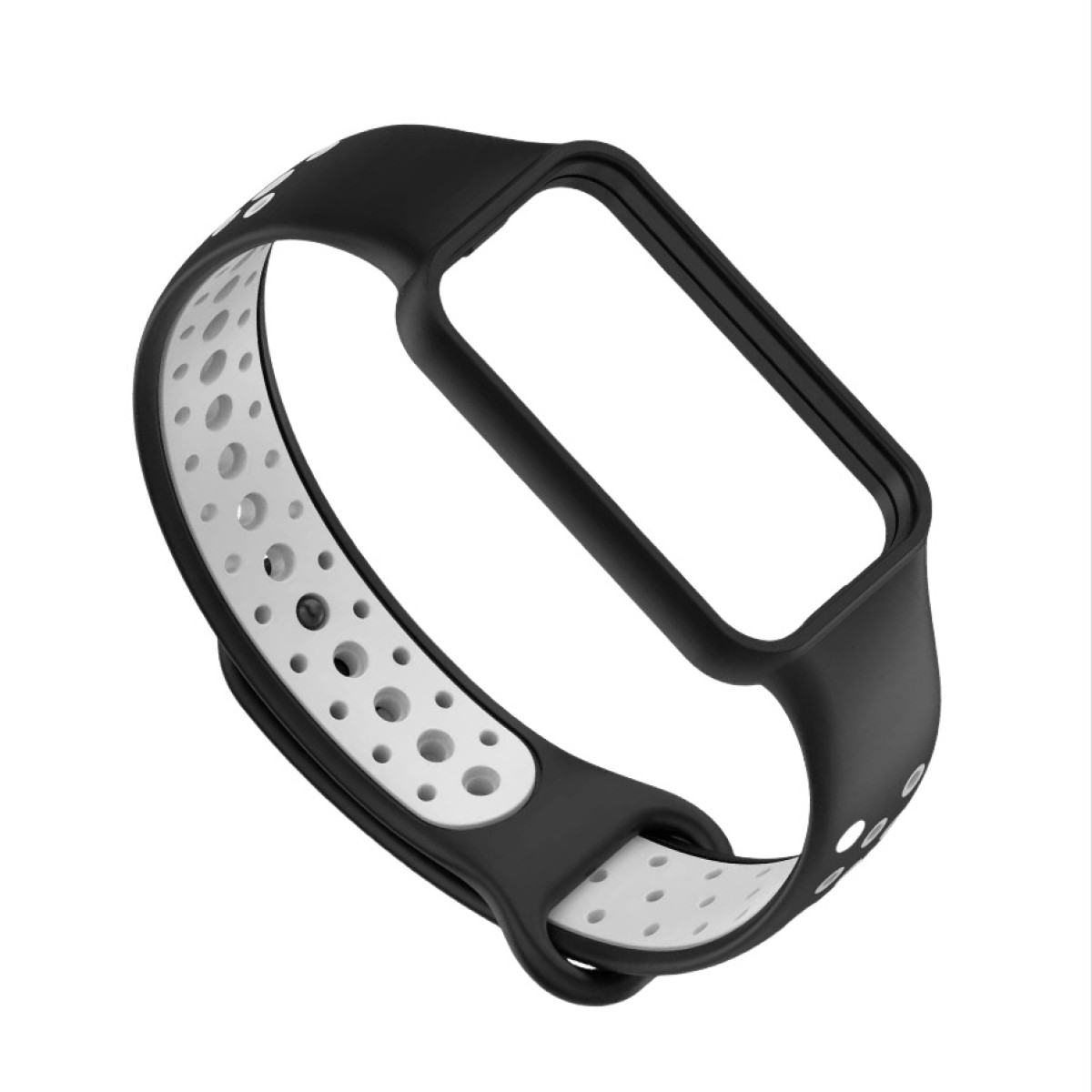Schwarz-weißes Uhrenarmband. Weißer Hintergrund.
