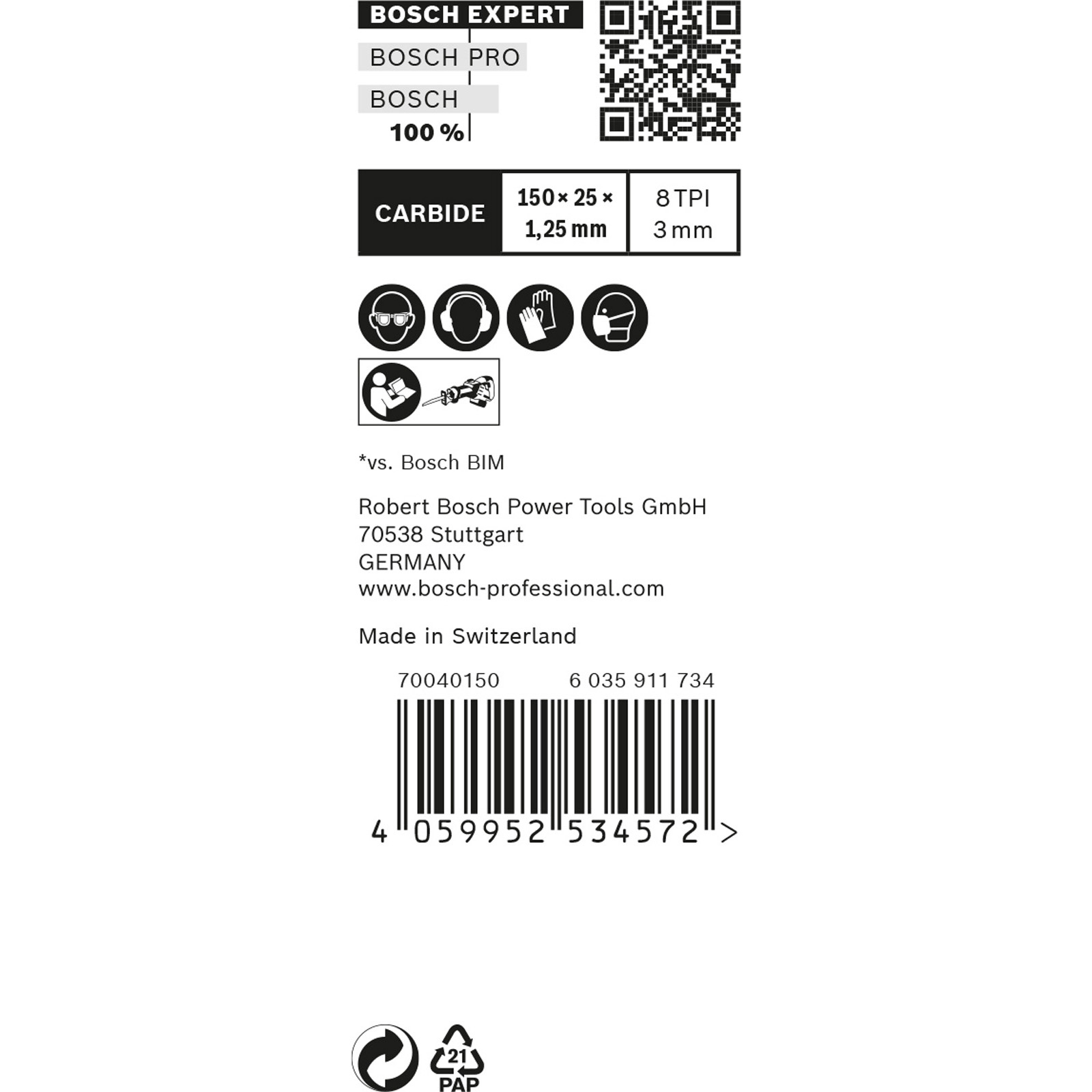 Ein weißer Hintergrund zeigt ein Produktetikett mit Text, Barcodes und Sicherheitssymbolen.