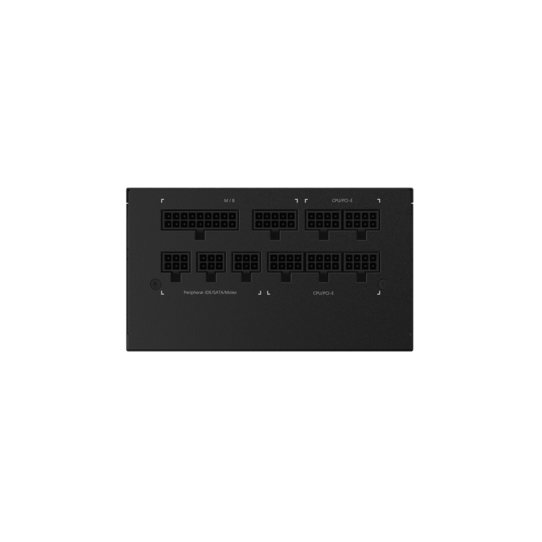 Schwarzes Computer-Netzteil mit mehreren Anschlüssen für verschiedene Komponenten.