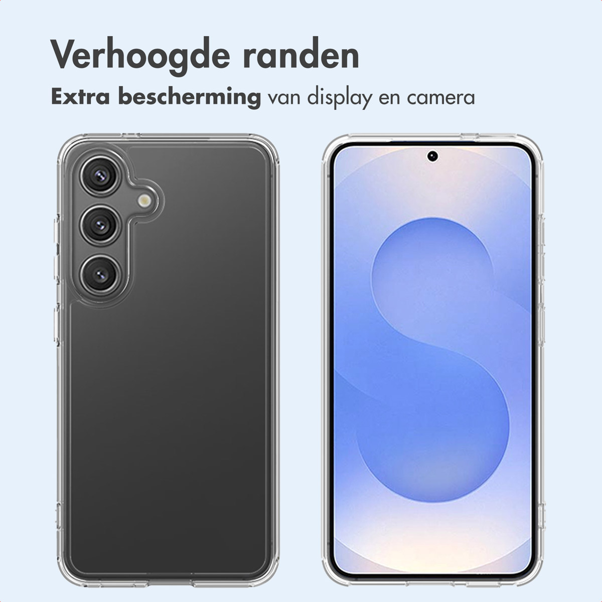 Due custodie trasparenti per telefono. Una con schermo bluastro. L'altra mostra la fotocamera del telefono.
