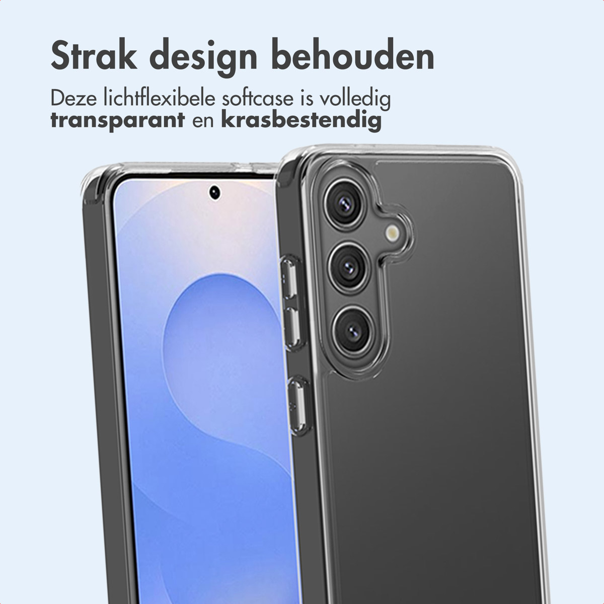 Primo piano di due custodie trasparenti per telefono. Una con telefono, l'altra mostra la fotocamera.