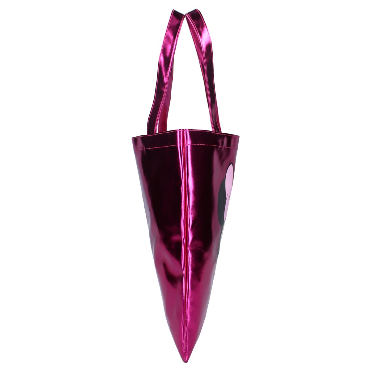 Roze Minnie Mouse tote tas. Minnie's gezicht op de voorkant. Metallic glans.
