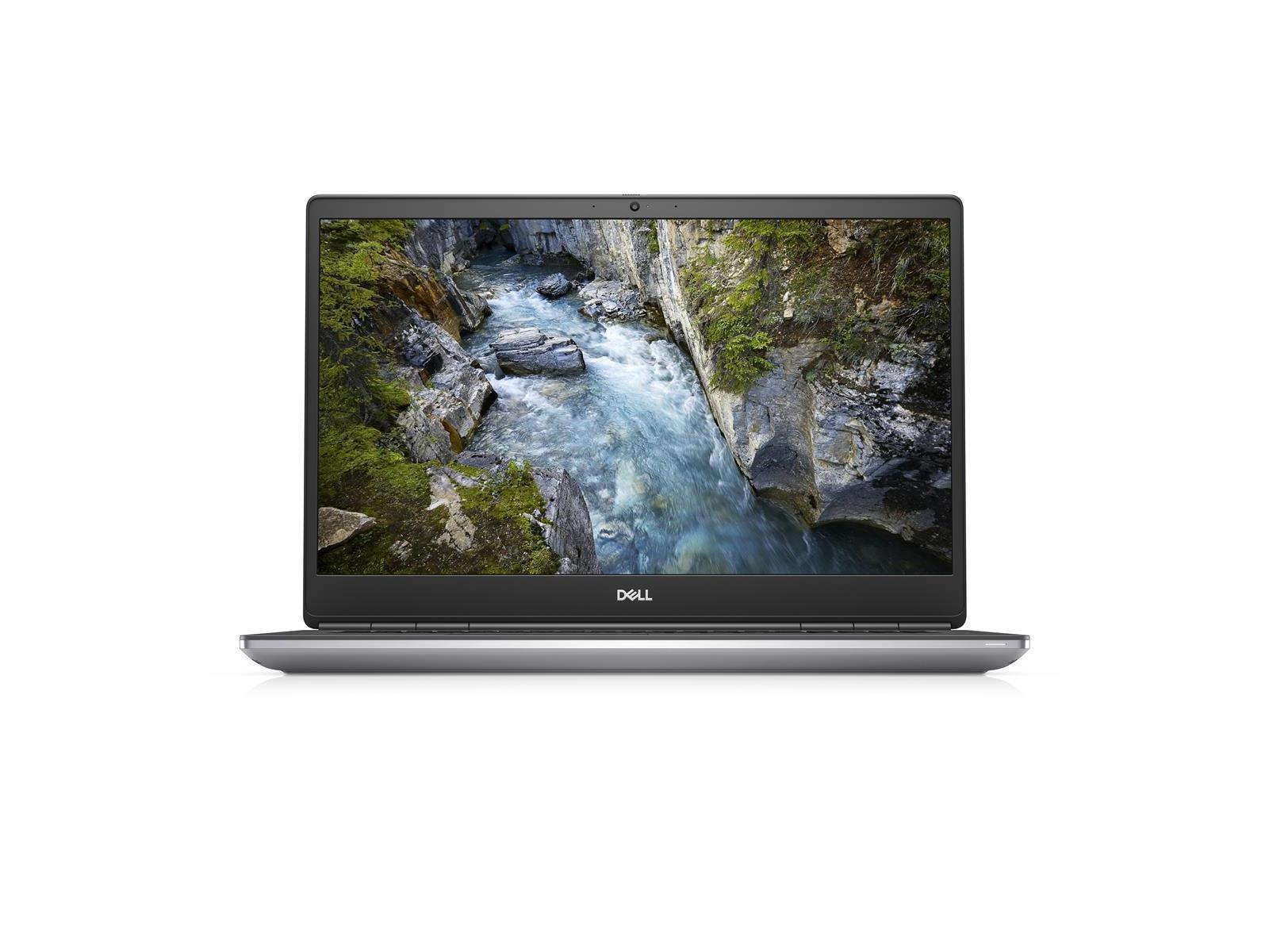 Laptop mit einem Bildschirm, der eine Flussszene zeigt, und einer grauen Tastatur. Der Laptop ist geöffnet.