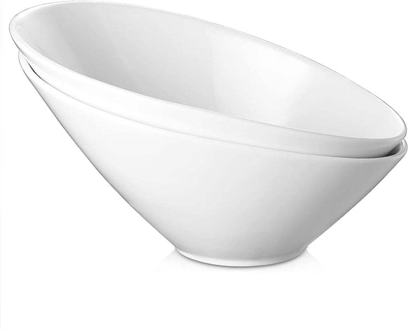 Zwei weiße, abgewinkelte Schalen. Sie sind übereinander gestapelt, mit einem geschwungenen Design.