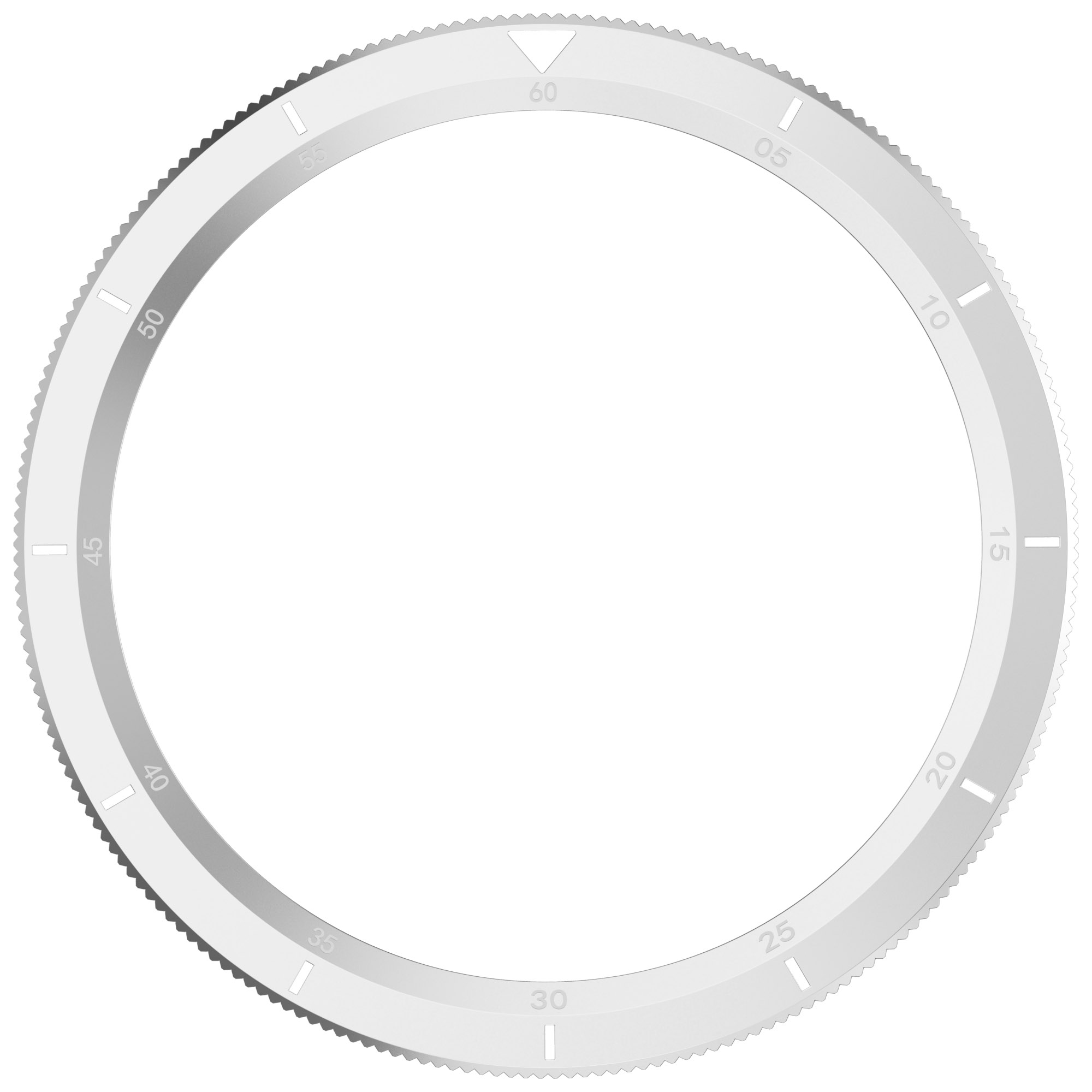 Ein kreisförmiges Objekt mit geriffelter Außenkante und Zahlen. Silber- und Grautöne.