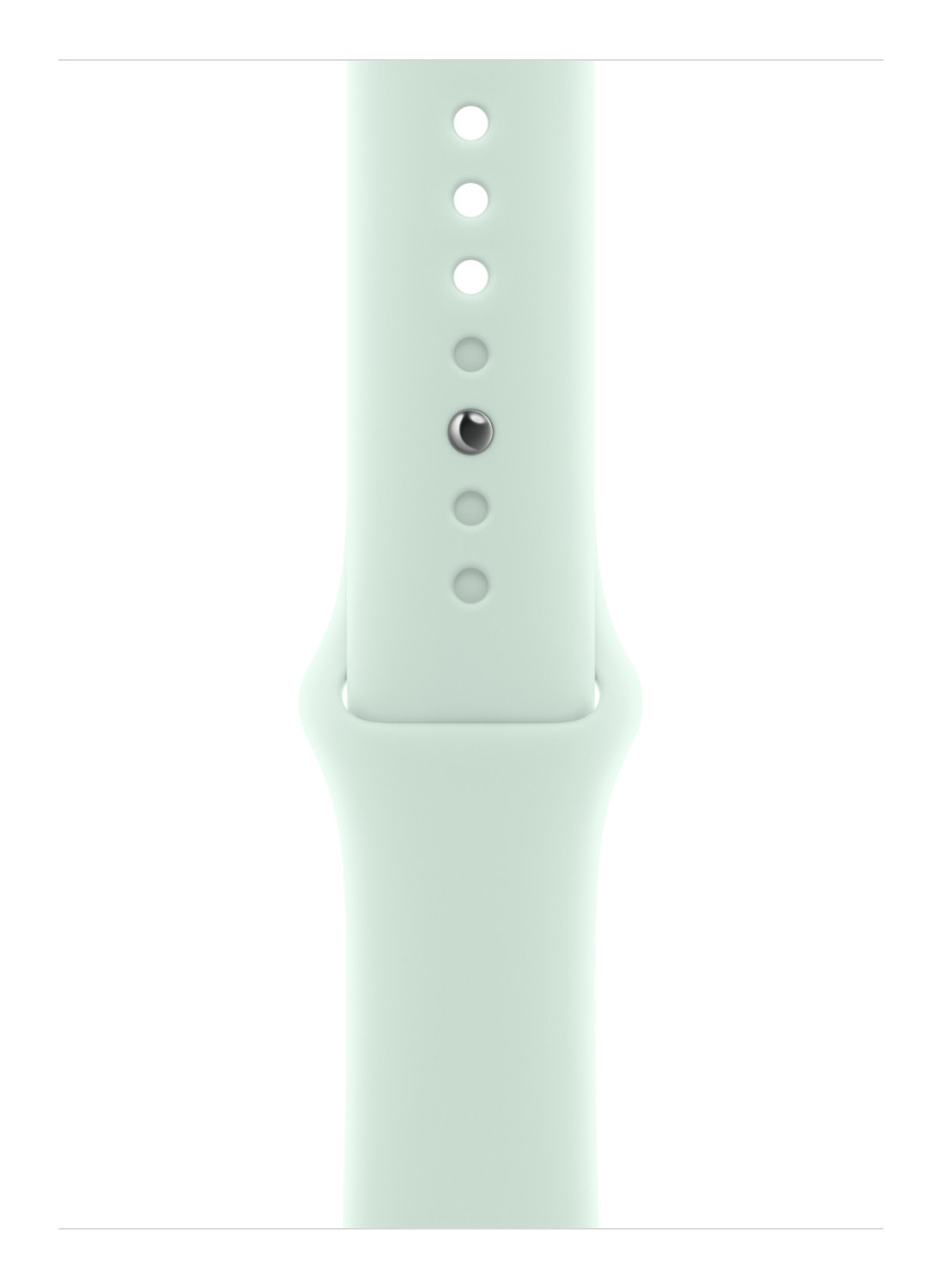 Zbliżenie miętowego paska do zegarka z otworami.